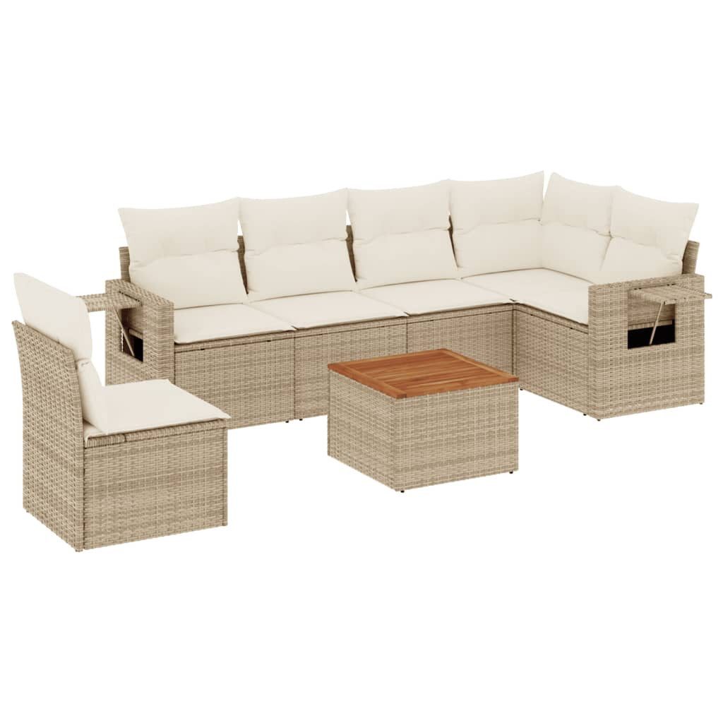 vidaXL Sofaelement 7-tlg. Garten-Sofagarnitur mit Kissen Beige Poly Rattan (1 St)
