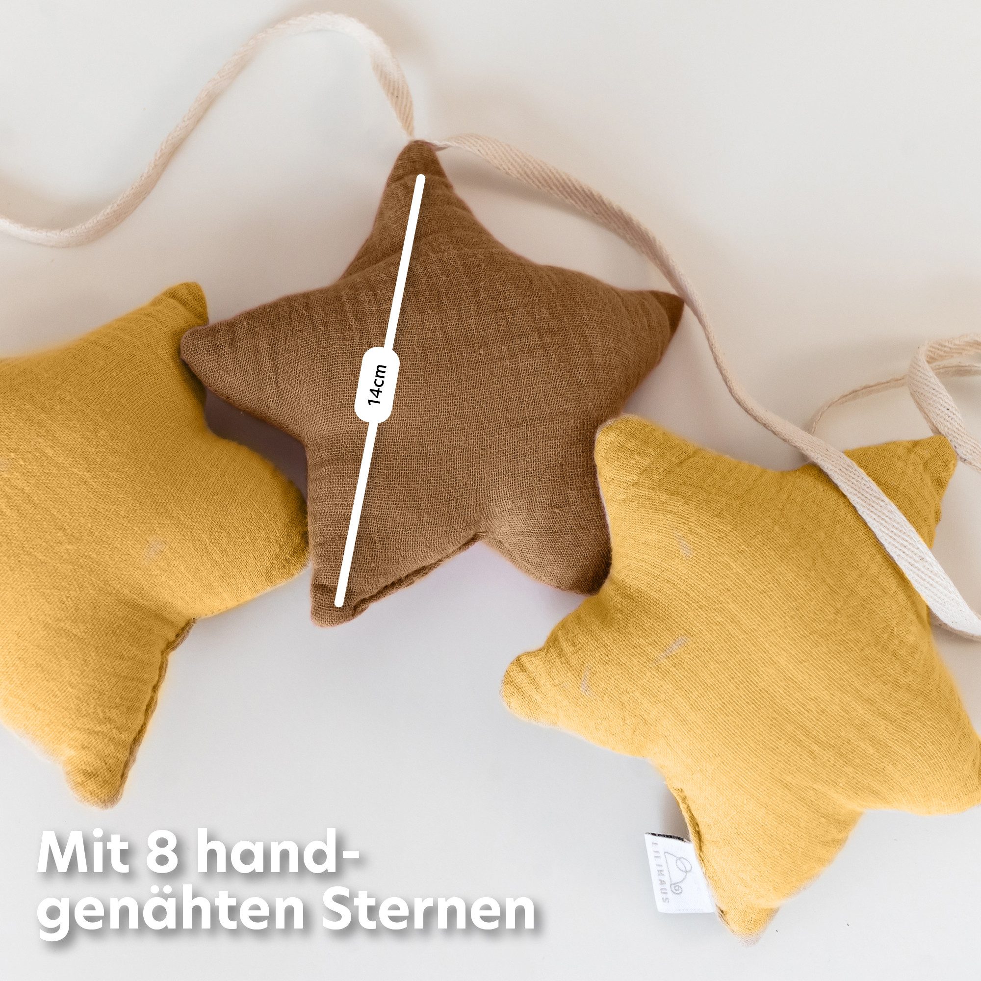 lilimaus Wimpelkette Sternenkette für Kinderzimmer - handgenähte Stoff-Girlande, handgefertigte Stoff-Girlande ca. 300 cm - Wimpel oder Sterne