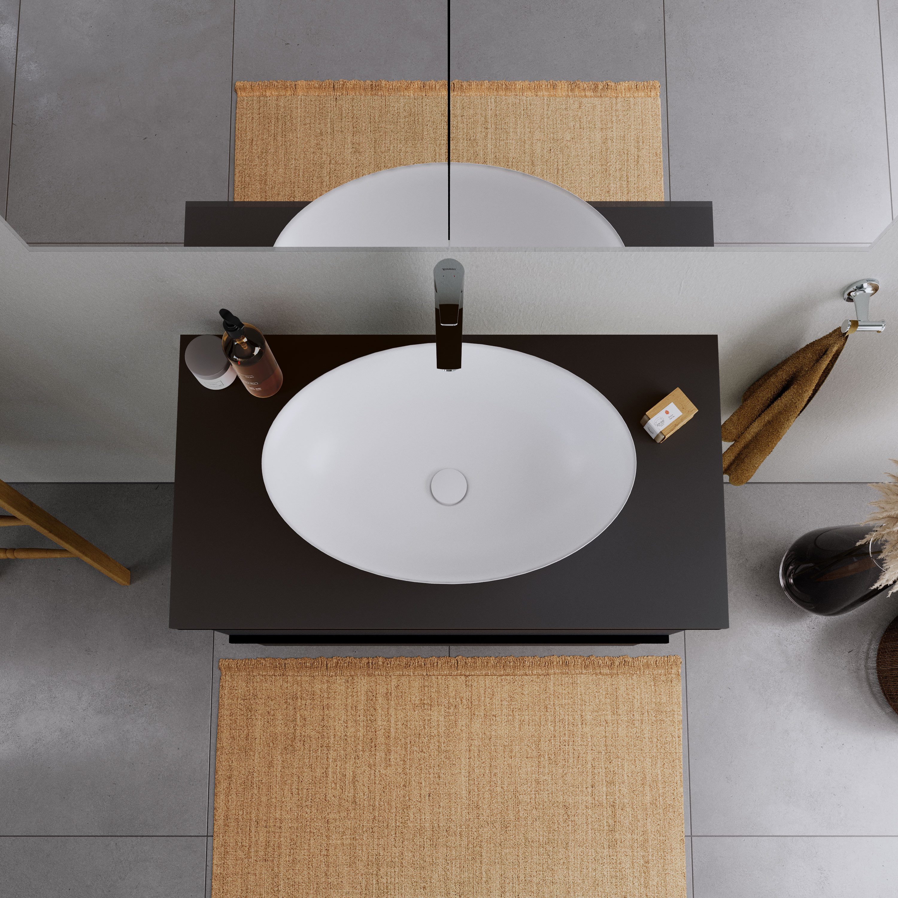 Duravit Aufsatzwaschbecken DuraPort 60cm Weiß matt, Duravit DuraPort Aufsatzwaschbecken oval 60cm Mineralguss
