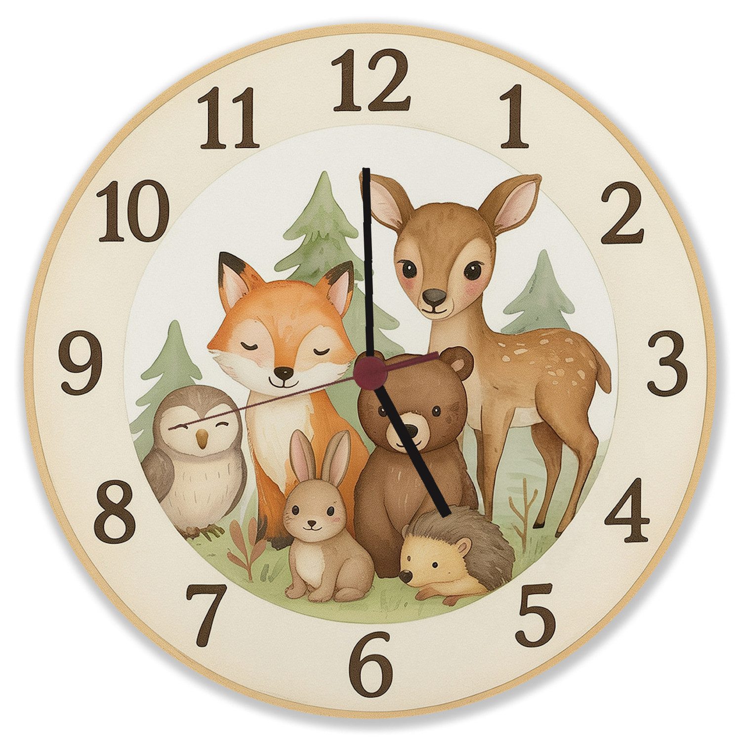 speecheese Wanduhr Waldtiere Aquarellstil Wanduhr aus MDF für Tierliebhaber