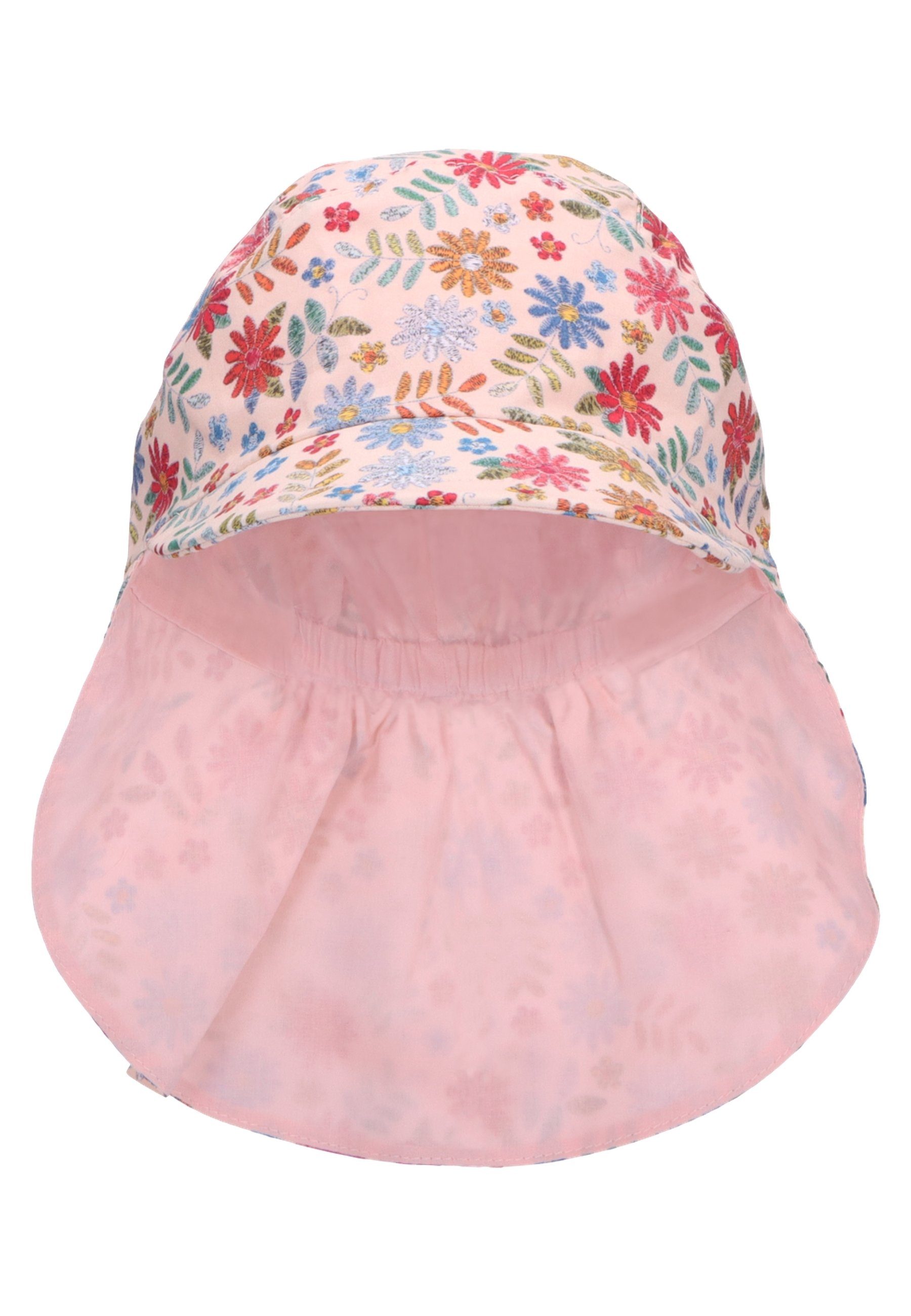 Sterntaler® Schlupfmütze Schirmmütze Nackensch. Blumen (1-St., Schirmmütze bedruckt, Babymütze Sommermütze Kinder) Mütze mit Nackenschutz, Baby Mütze mit süßen Motiven