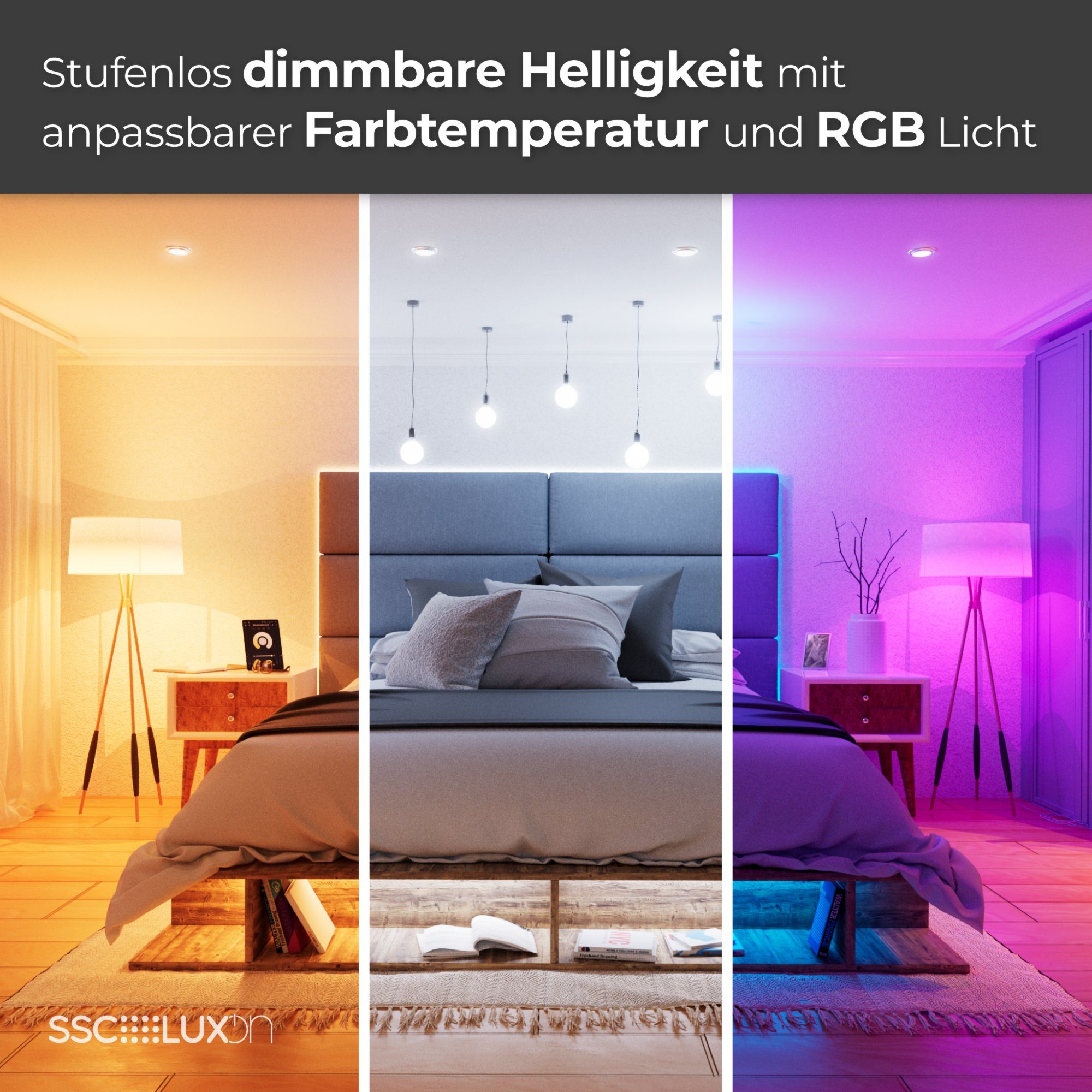 LED Smart dimmbar, in RGB 5W Einbaustrahler BEDA & Einbaustrahler quadratisch SSC-LUXon IP65 silber GU10