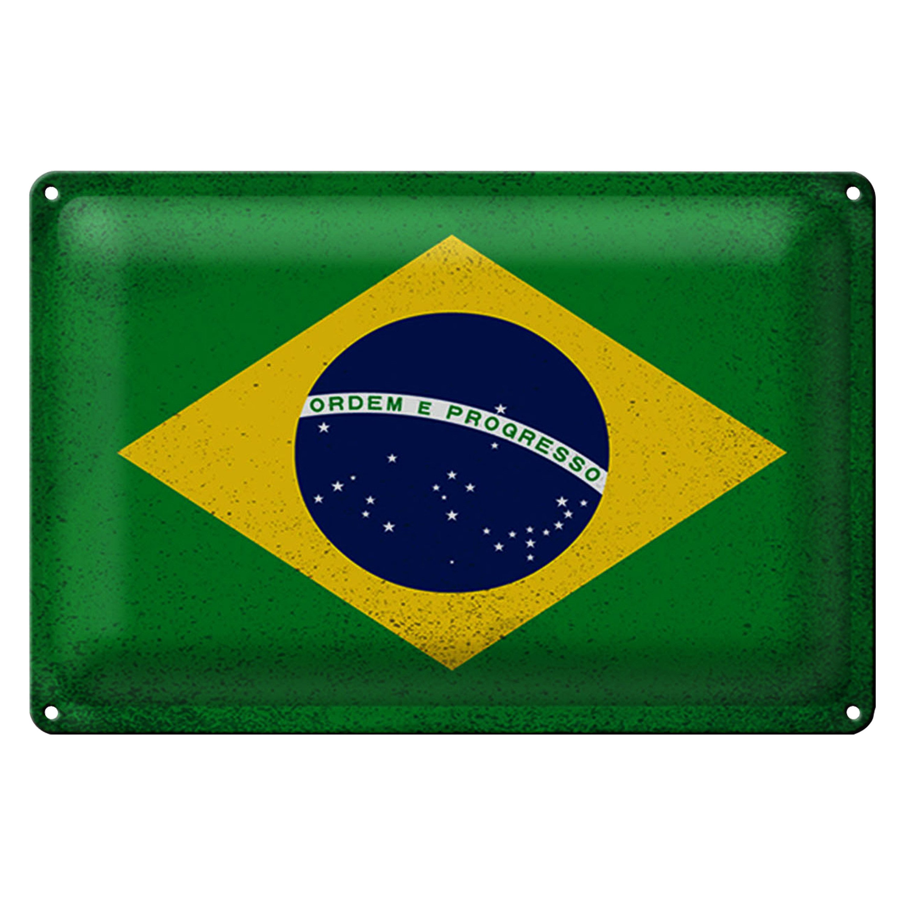 Roomando Metallschild Flagge Brasilien 18x12cm Flag of Brazil Vintage