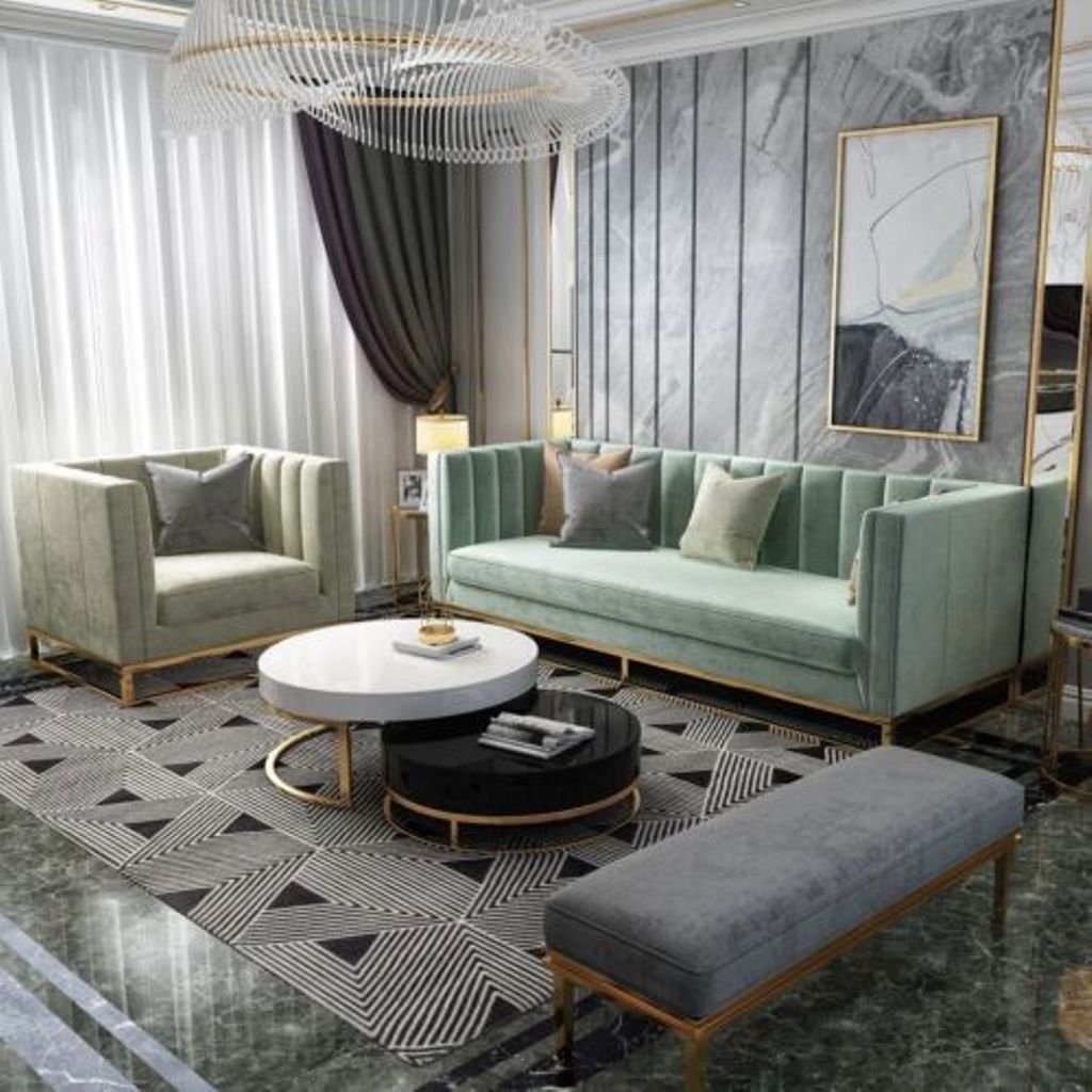 JVmoebel Wohnzimmer-Set, Luxus Wohn Zimmer Sofa 3+1+1 Garnitur Möbel Italien Metall Couch