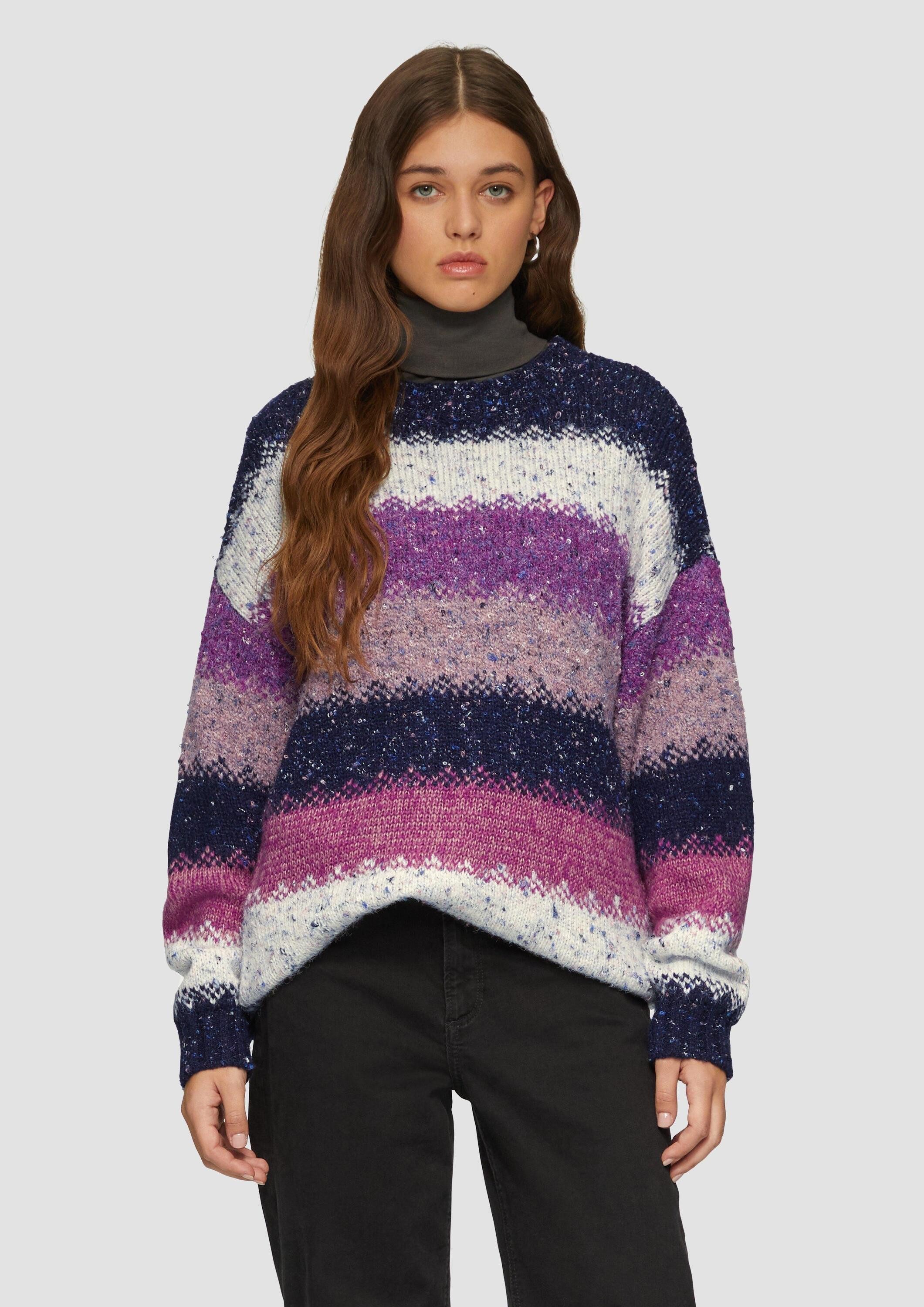 QS Longpullover Strickpullover Oversize Pullover mit mehrfarbigem Streifenm günstig online kaufen