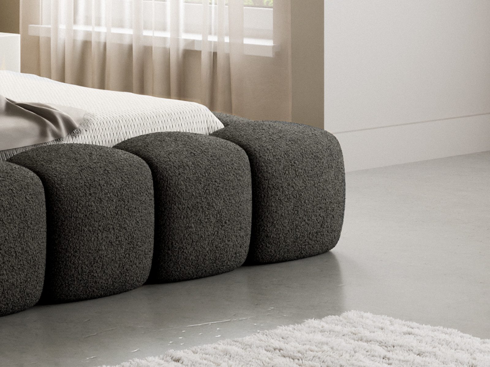Compleo Polsterbett BIZU BUBBLE bouclé, Designerbett 140/160/180/200x200, MADE IN EU, Weiche Formen, hochwertige Materialien für Komfort wie auf Wolke – Bild 5 von 5