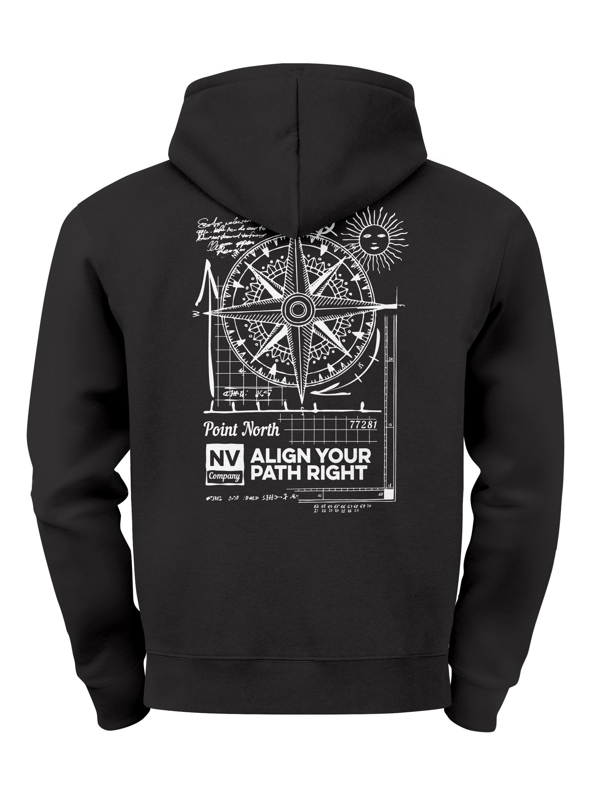 Hoodie Herren Hoodie Kompass Motiv Backprint, Neverless Point North