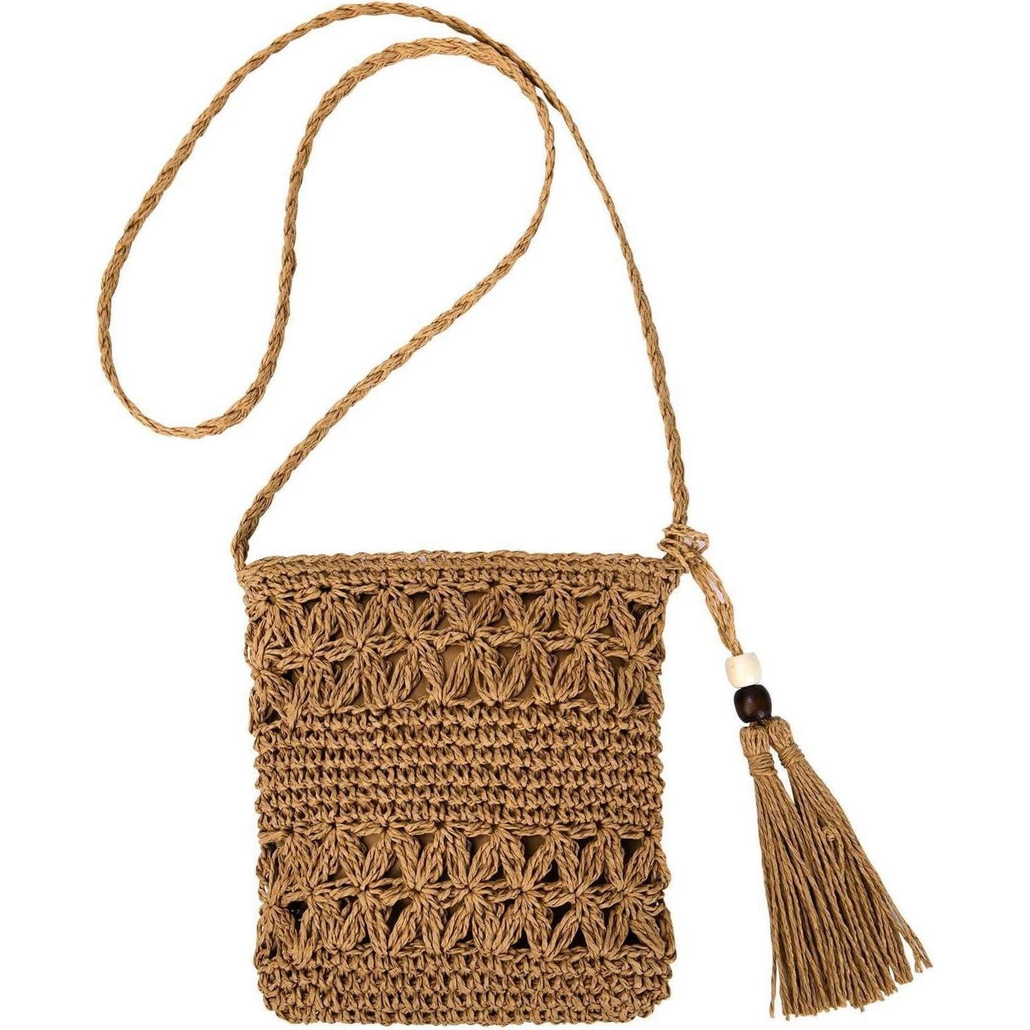 LuxusKollektion Strandtasche Strohtasche Damen Stroh Umhängetasche Vintage Quaste Strand Crossbody