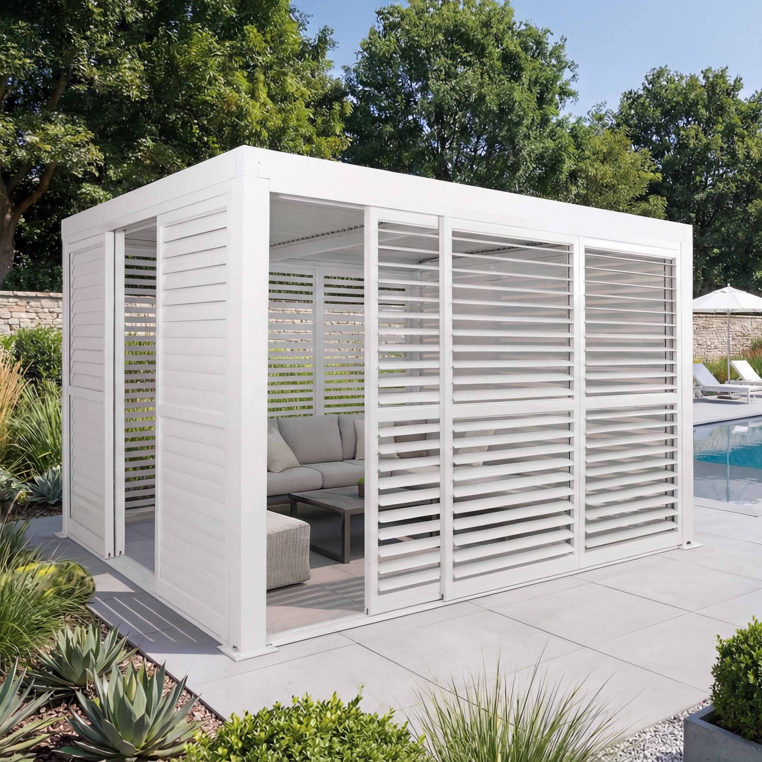 MCW Pergola MCW-L46-LS, BxTxH: 300x300x220 cm, 6x Schiebetüren und 6x Lamellen-Paneelen
