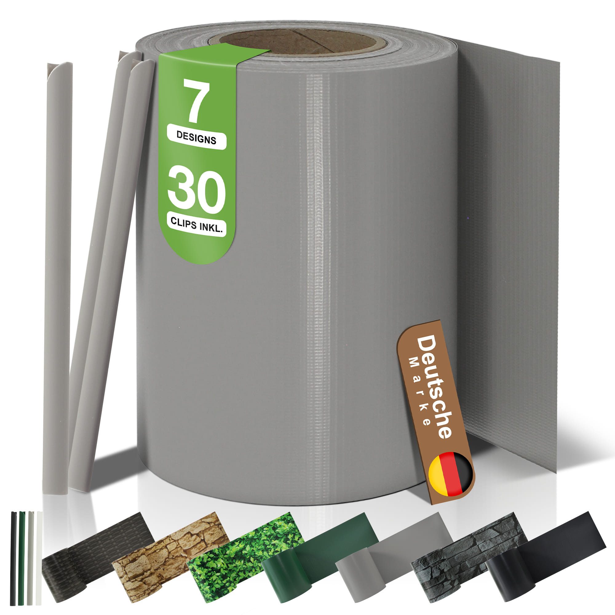 BooGardi Sichtschutzstreifen PVC Sichtschutzstreifen · Sichtschutz Zaun · blickdicht & wetterfest, (1 Rolle 19 cm x 35 m Hellgrau · 450 g/m² · inkl. 30 Clips), Zaunblende für Doppelstabmattenzaun & Stabmattenzaun
