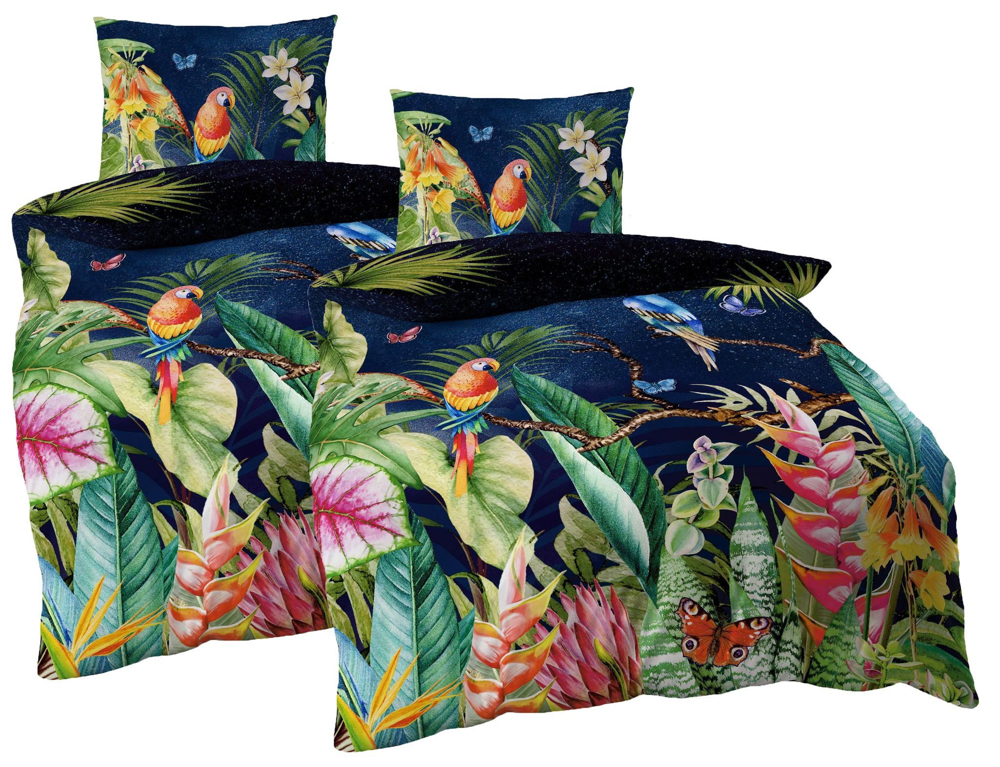 JACK Bettwäsche JACK by Kaeppel 4tlg Mako Satin Digitaldruck Bettwäsche Dschungel Bunt, Satin, 4 teilig, Partnerbettwäsche, Papagei