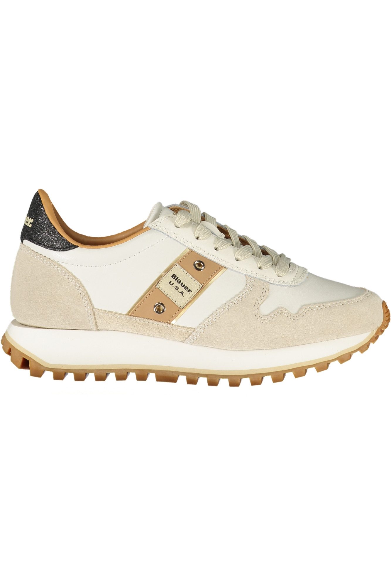 Blauer Sneaker Damen Sportschuh in Weiß mit Braunen Details und