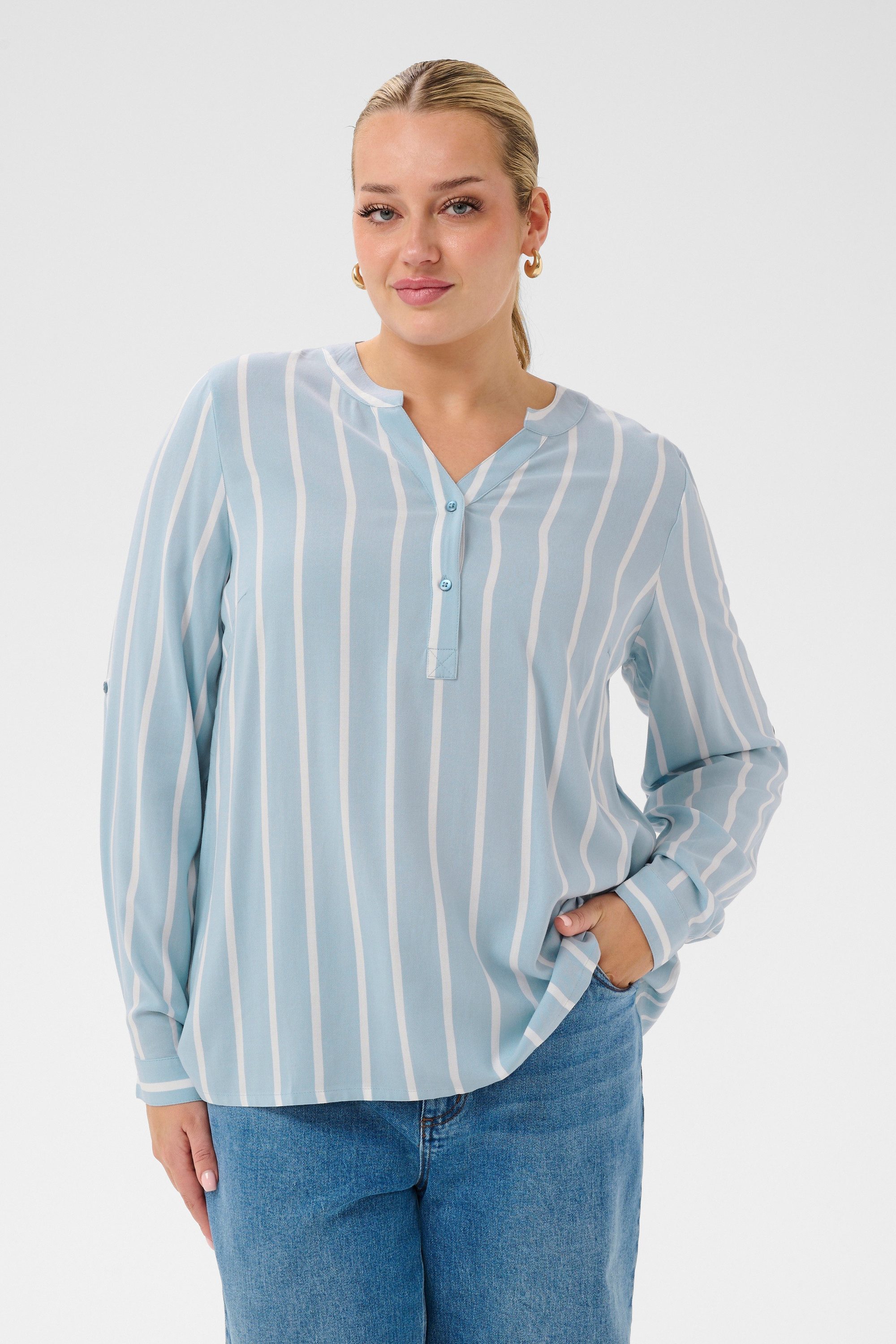 KAFFE Curve Langarmbluse Bluse langarm KCsida Große Größen