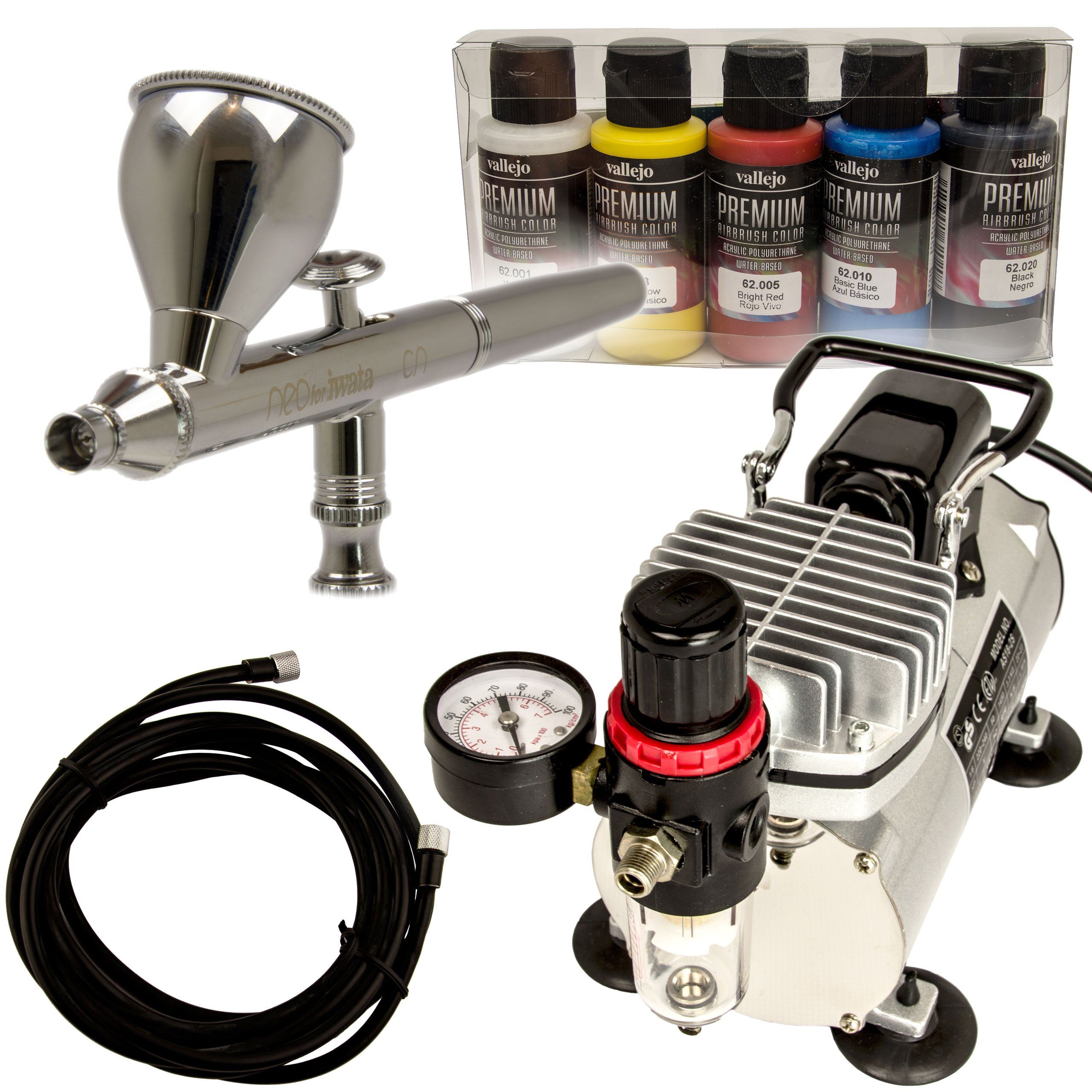 AirbrushCity Druckluftwerkzeug Komplett Airbrush Set mit IWATA Neo