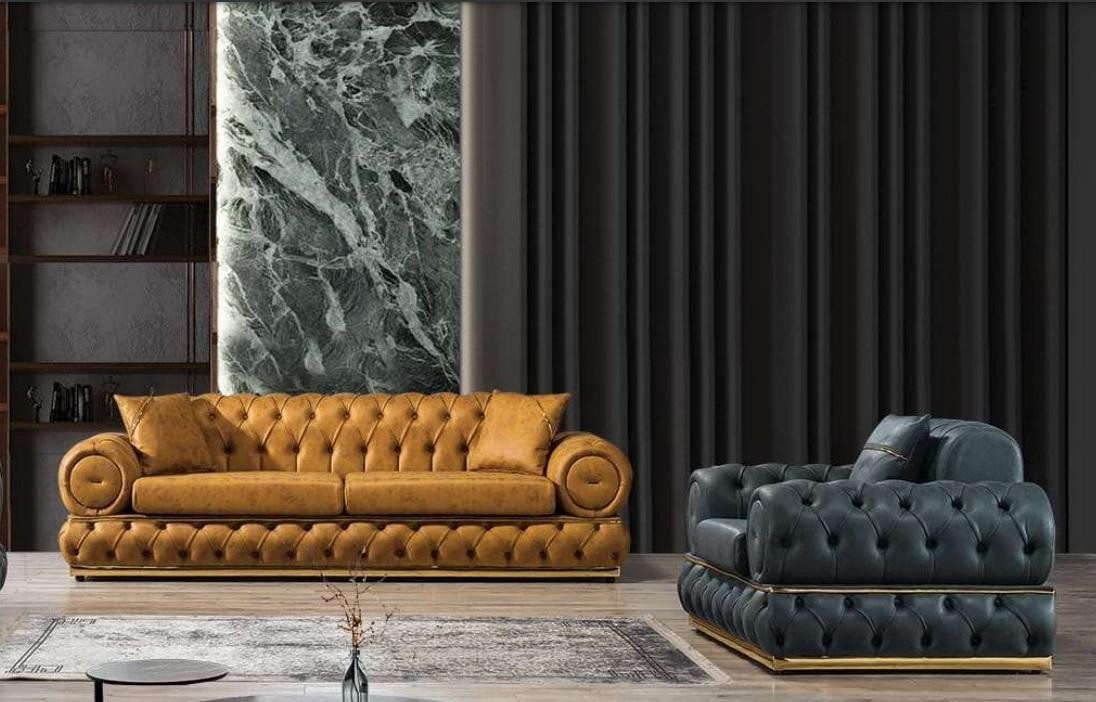Polstergarnitur Hochwertige Chesterfield Wohnlandschaft mit 3-Sitzer Sofa, 1-Sitzer