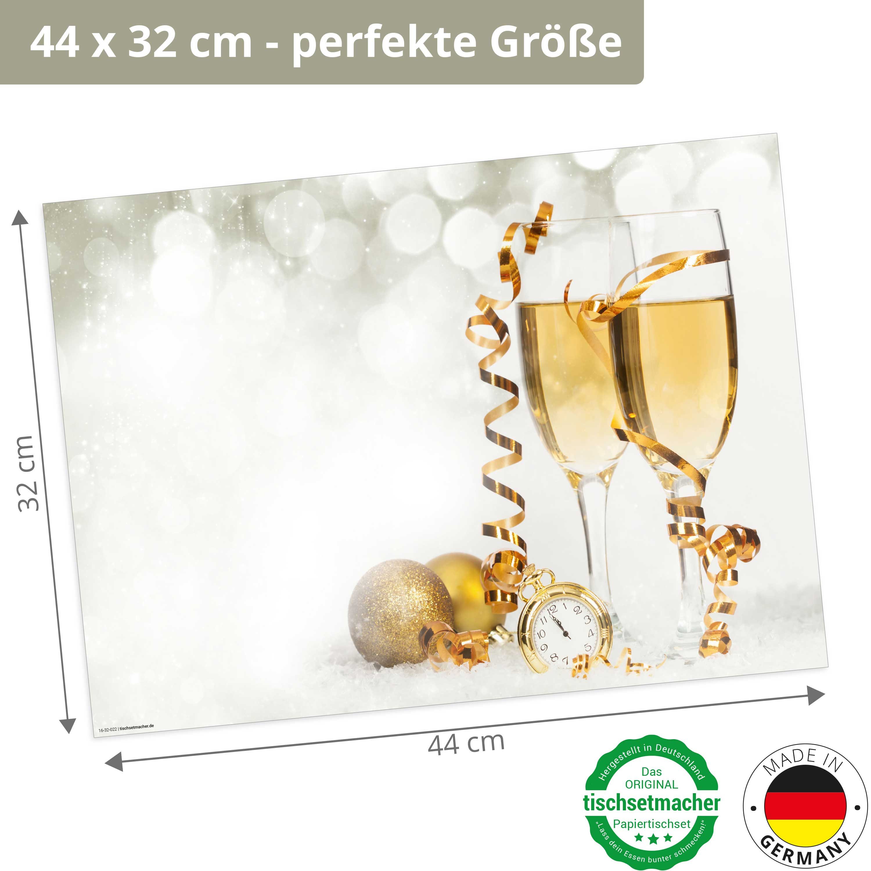 Tischsetmacher Platzset Tischsets I Platzsets - Silvester - Silvesterdeko - Weiß & Gold, (aus hochwertigem Papier, 12-St., 44 x 32 cm), Made in Germany