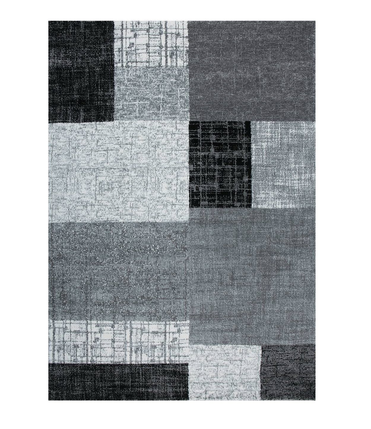 Vimoda Teppich Wohnzimmer Klassisch Karo- kariert Design, Rechteckig, Höhe: 5 mm, Läufer Kachel Optik in Türkis Grau Gelb & Lila Teppich Schlafzimmer