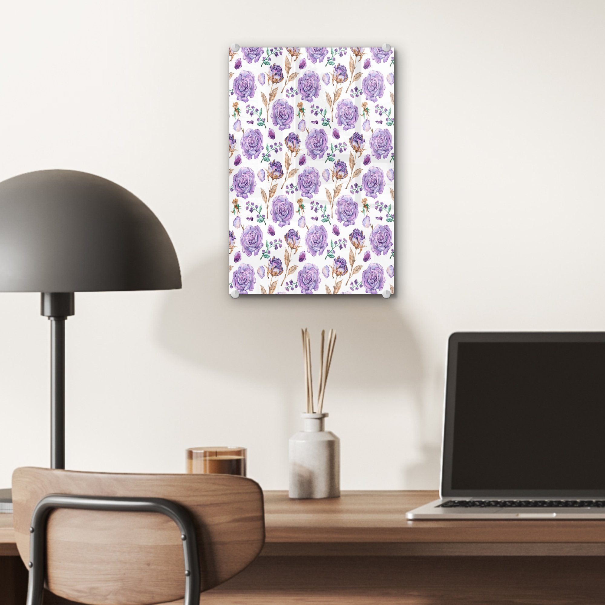 MuchoWow Acrylglasbild Blumen - Rosen auf - Glas St), - Foto - Muster, Bilder Glas - Wandbild auf Wanddekoration Glasbilder (1