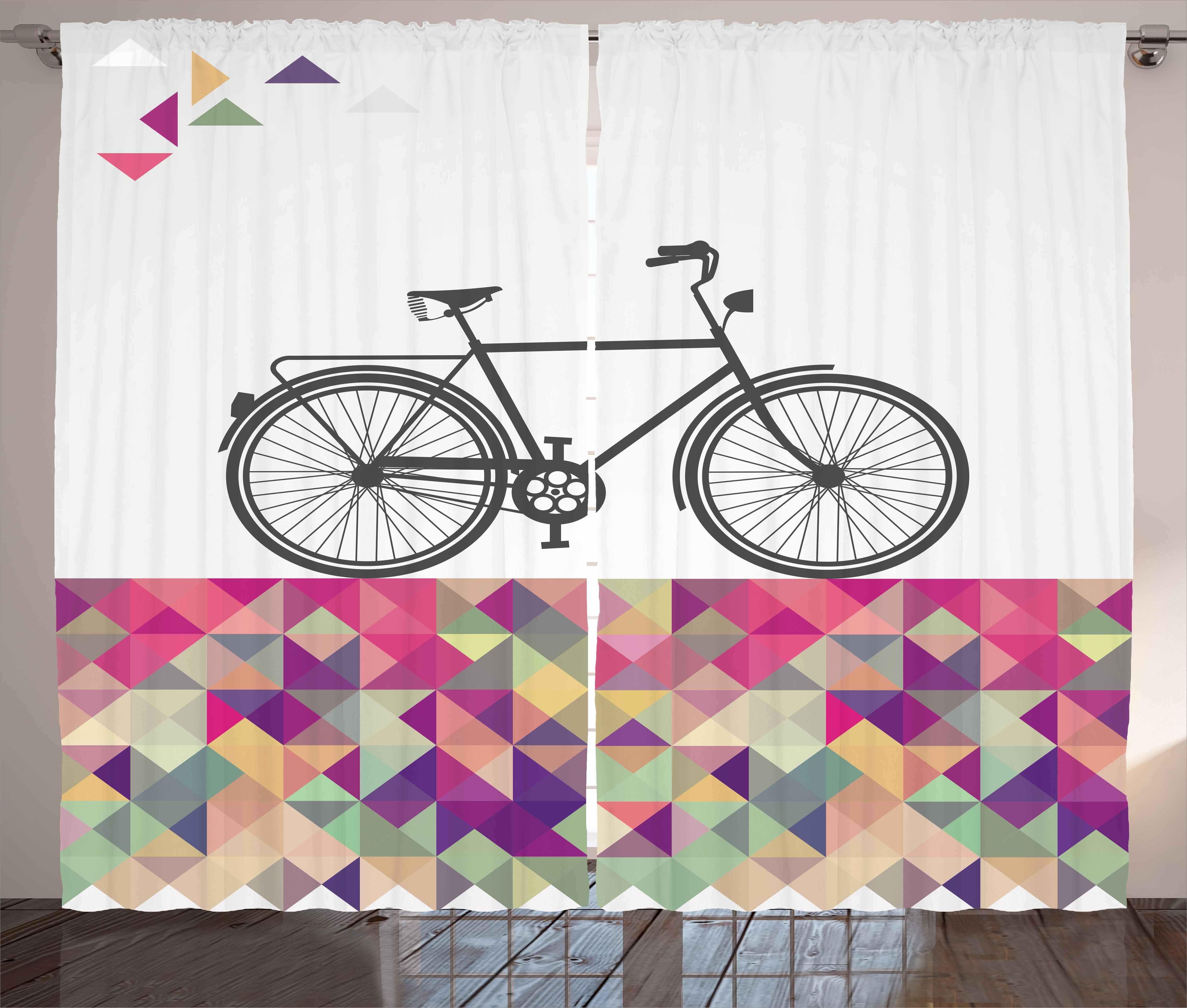 Gardine Schlafzimmer Kräuselband Vorhang mit Schlaufen und Haken, Abakuhaus, Jahrgang Fahrrad über Color Mosaic