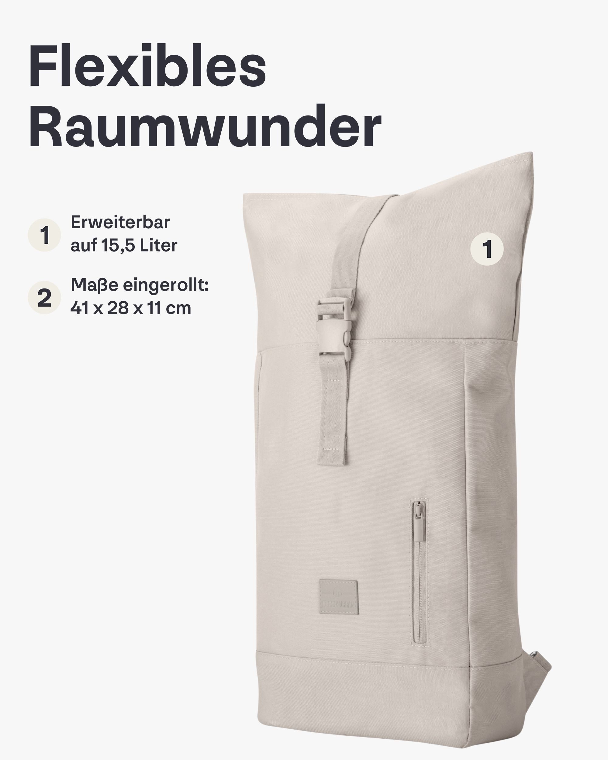 Johnny Urban Cityrucksack Robin Medium, Rolltop Damen Herren, Laptop Fach (1-tlg), Wasserabweisend