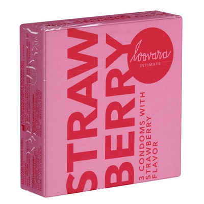 Loovara Kondome Strawberry Packung mit, 3 St., Kondome mit Erdbeer-Geschmack, Kondome für lustvollen Oralverkehr