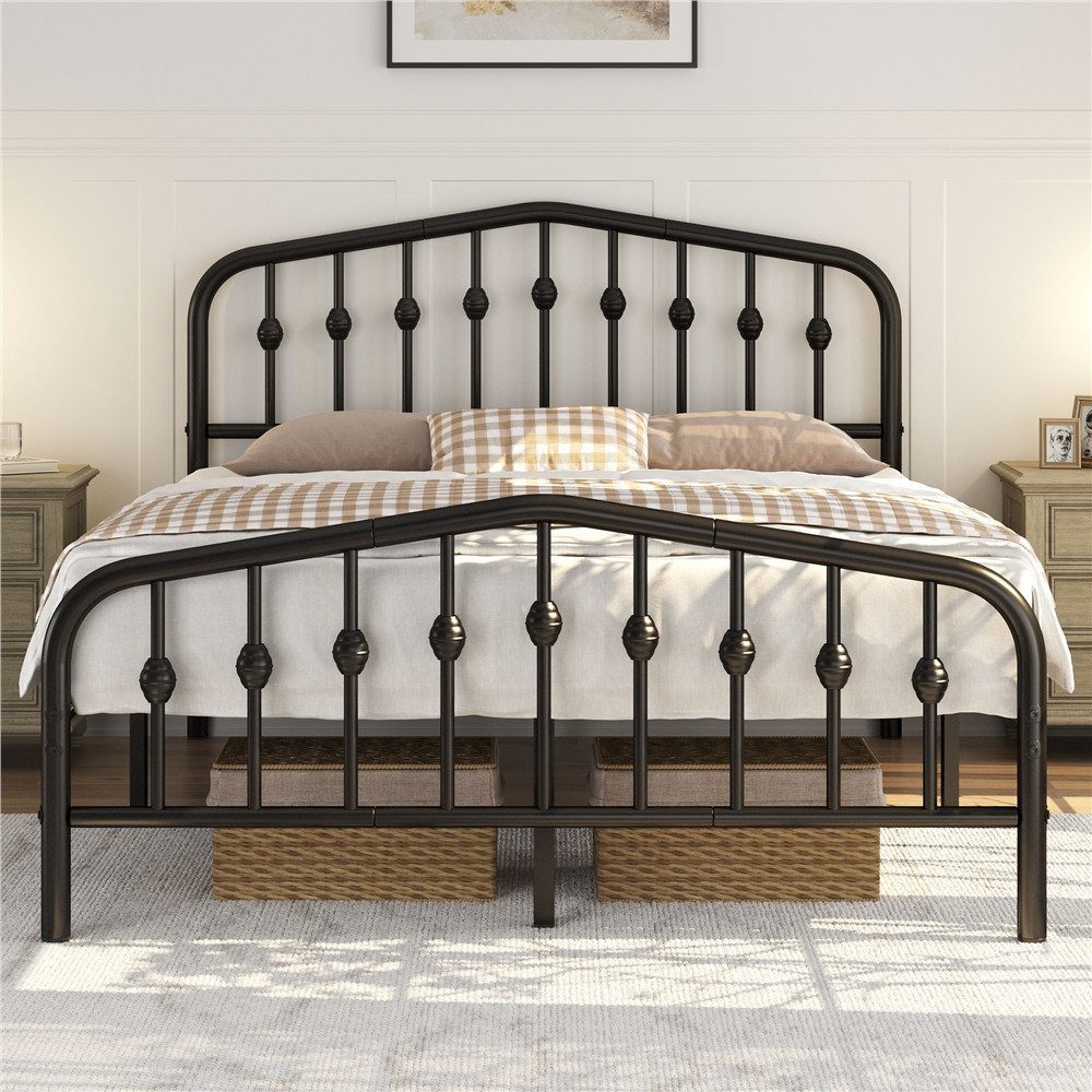 Yaheetech Metallbett 90-160cm (B), Bettrahmen Vintage Bettgestell mit kronenförmigem Kopfteil