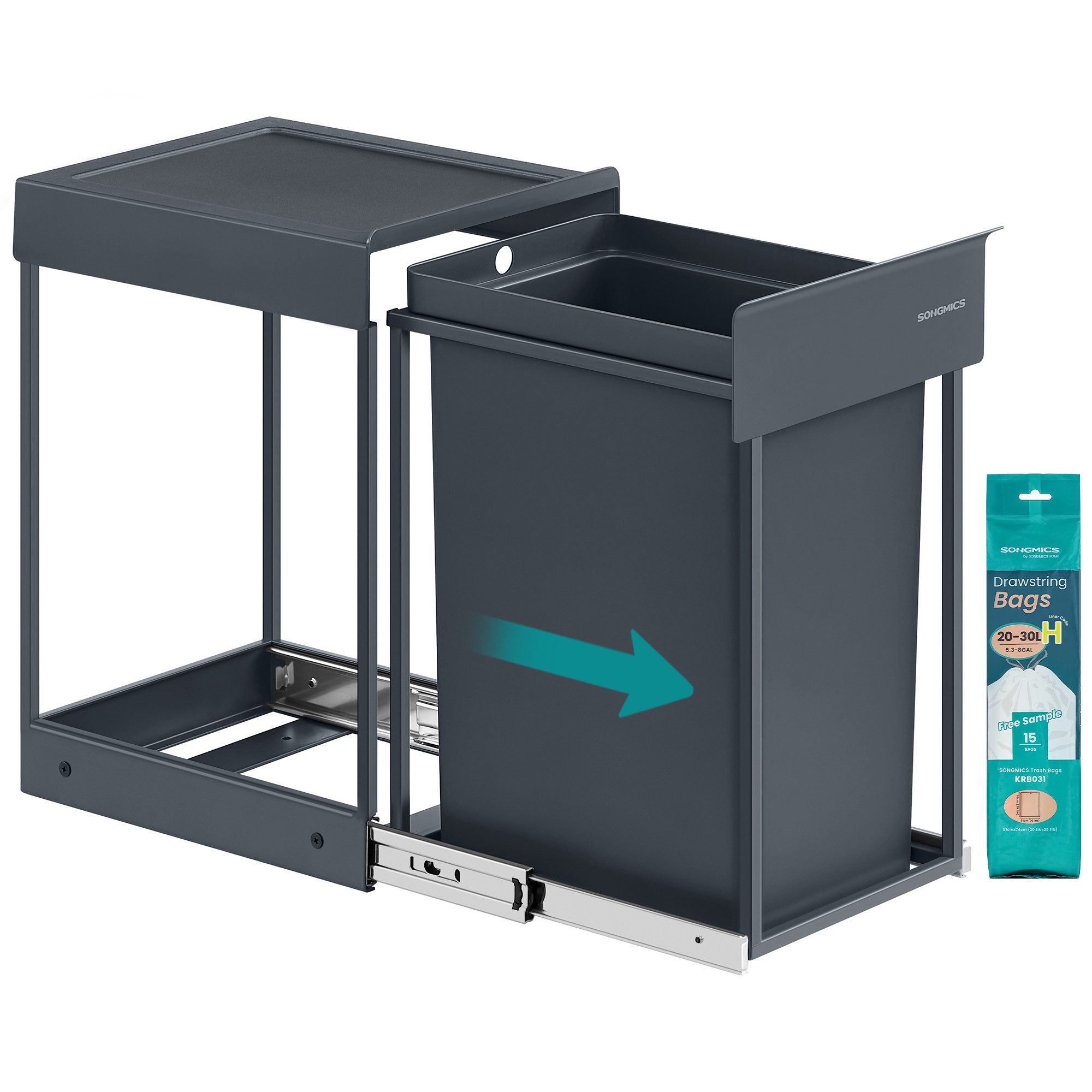 SONGMICS Mülleimer Küche, für Unterschrank, 1 x 20 L, Abfalleimer