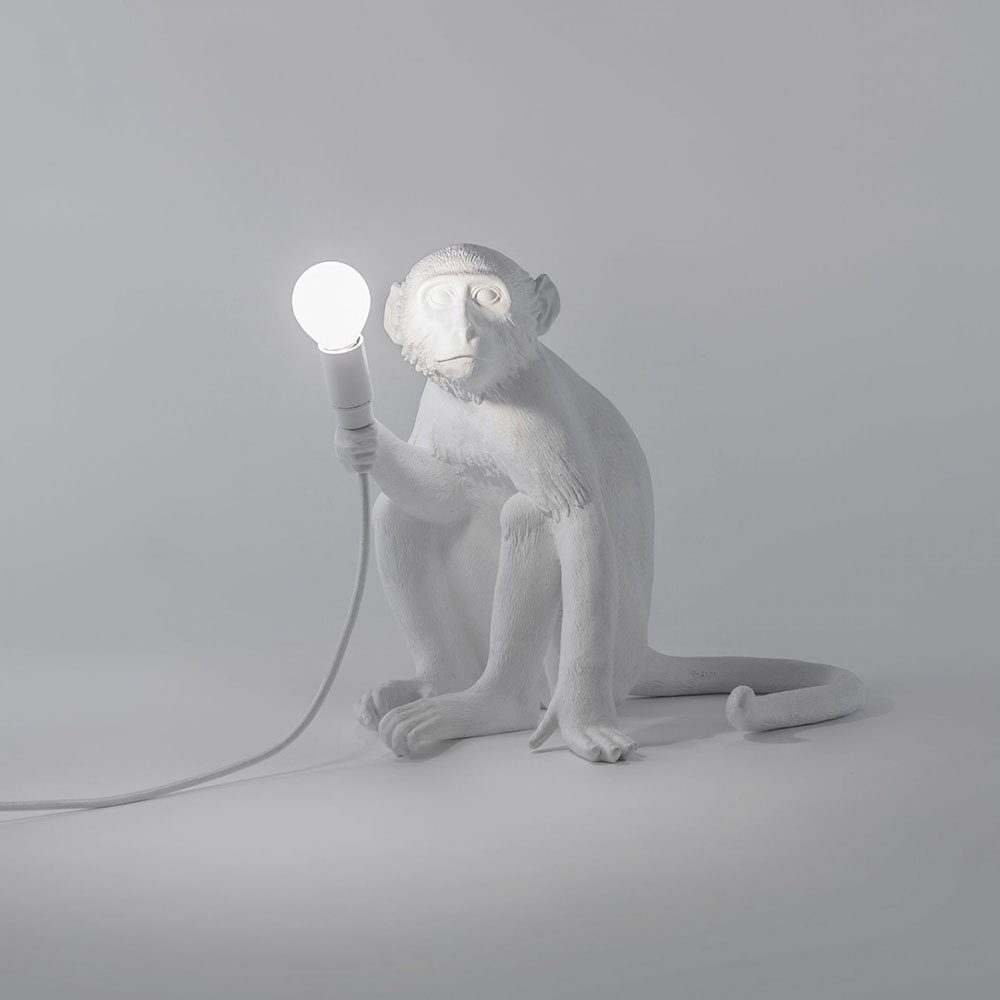 Seletti Außen-Tischleuchte Weiß LED Monkey Weiß sitzend