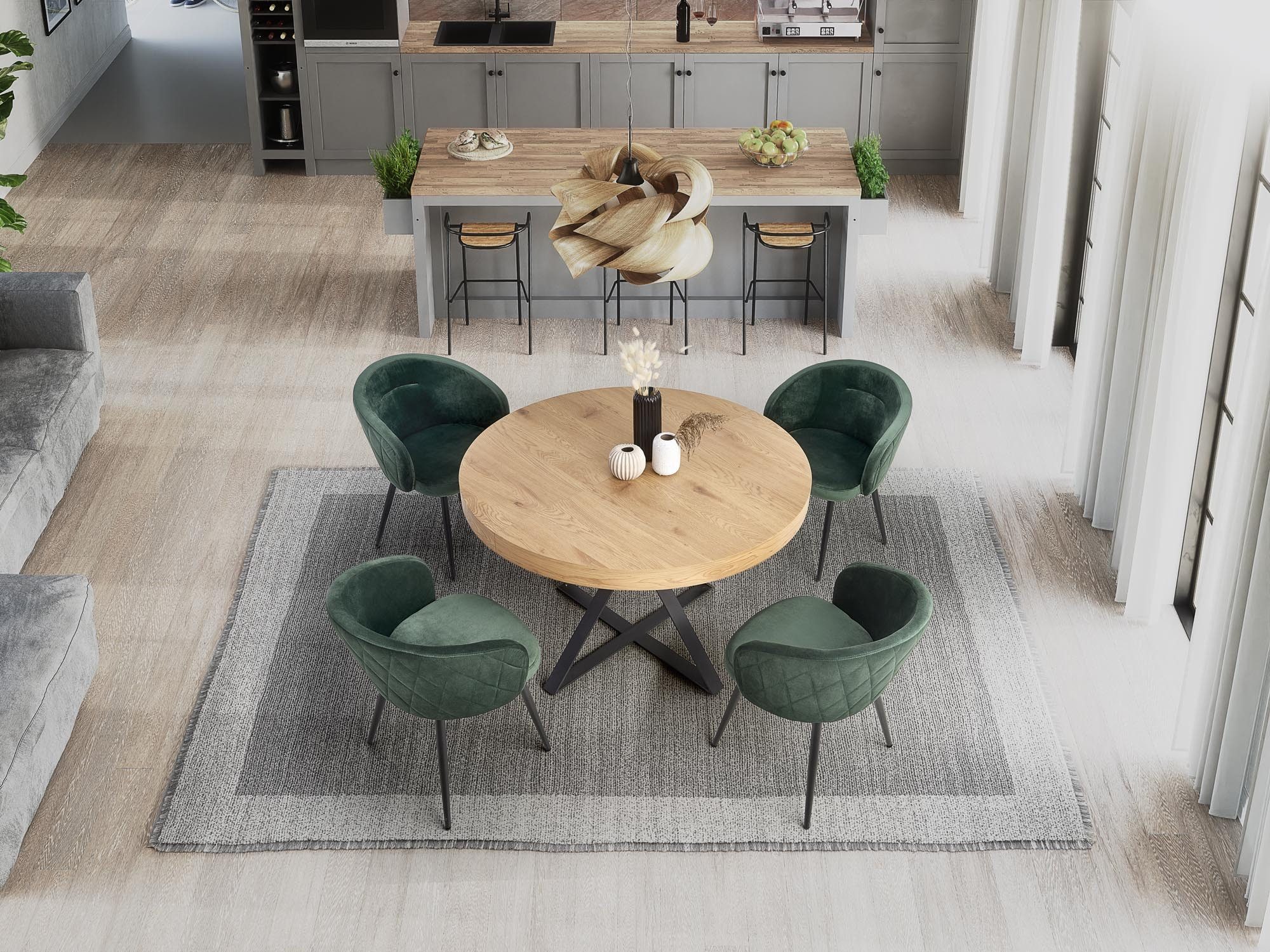 designimpex Esstisch Design Tisch rund HA-300 Eiche Gold - Schwarz matt ausziehbar