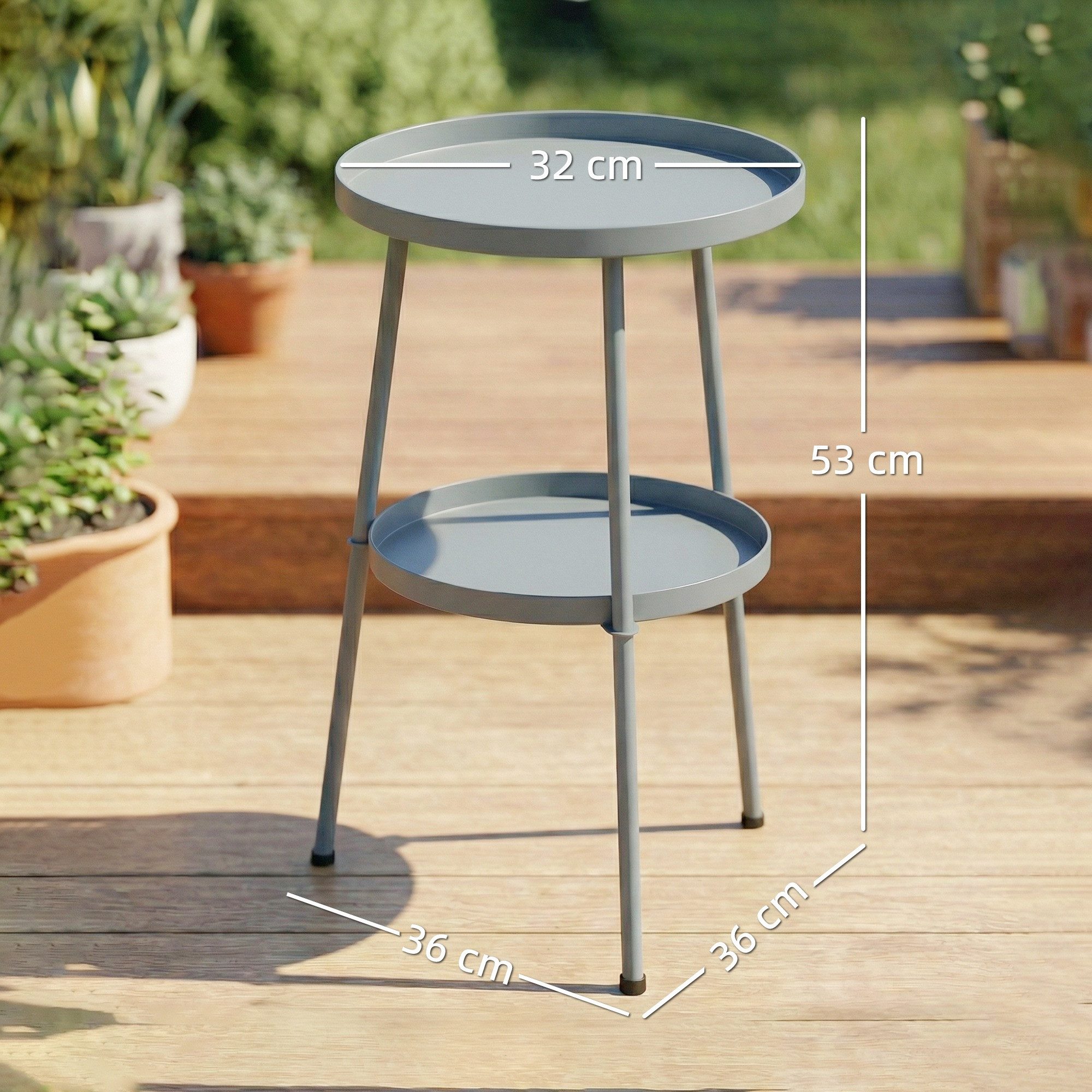 Outsunny Beistelltisch Outdoor Esstisch Campingtisch Beistelltisch (36 cm Gartentisch, 1-St., rund Balkontisch), aus Metall für Garten Terrasse Balkon Dunkelgrau