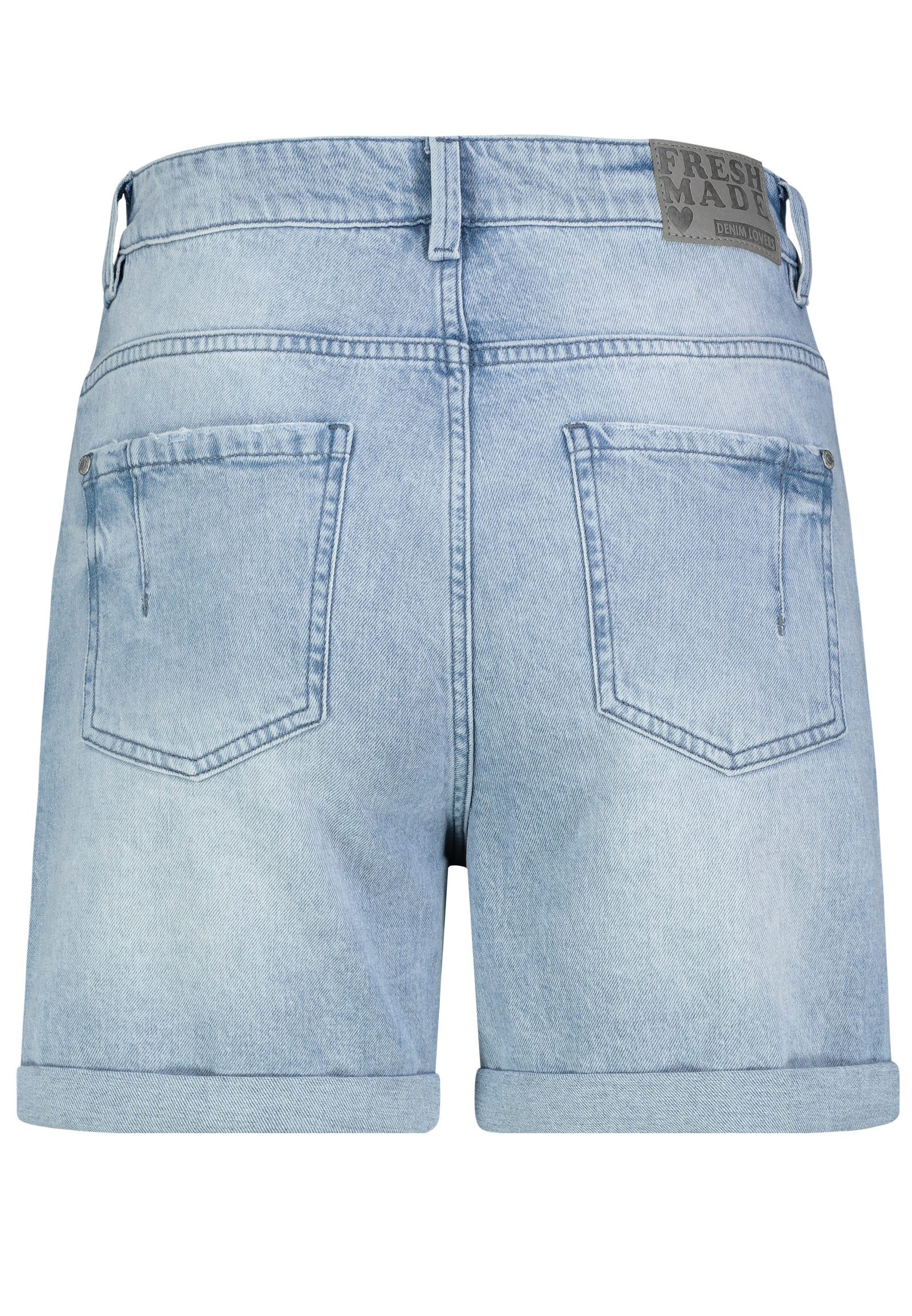 Fresh Made Jeansbermudas Damen Denim Shorts mit Teilungsnähten Stretchjeans, 5-Pocket-Form