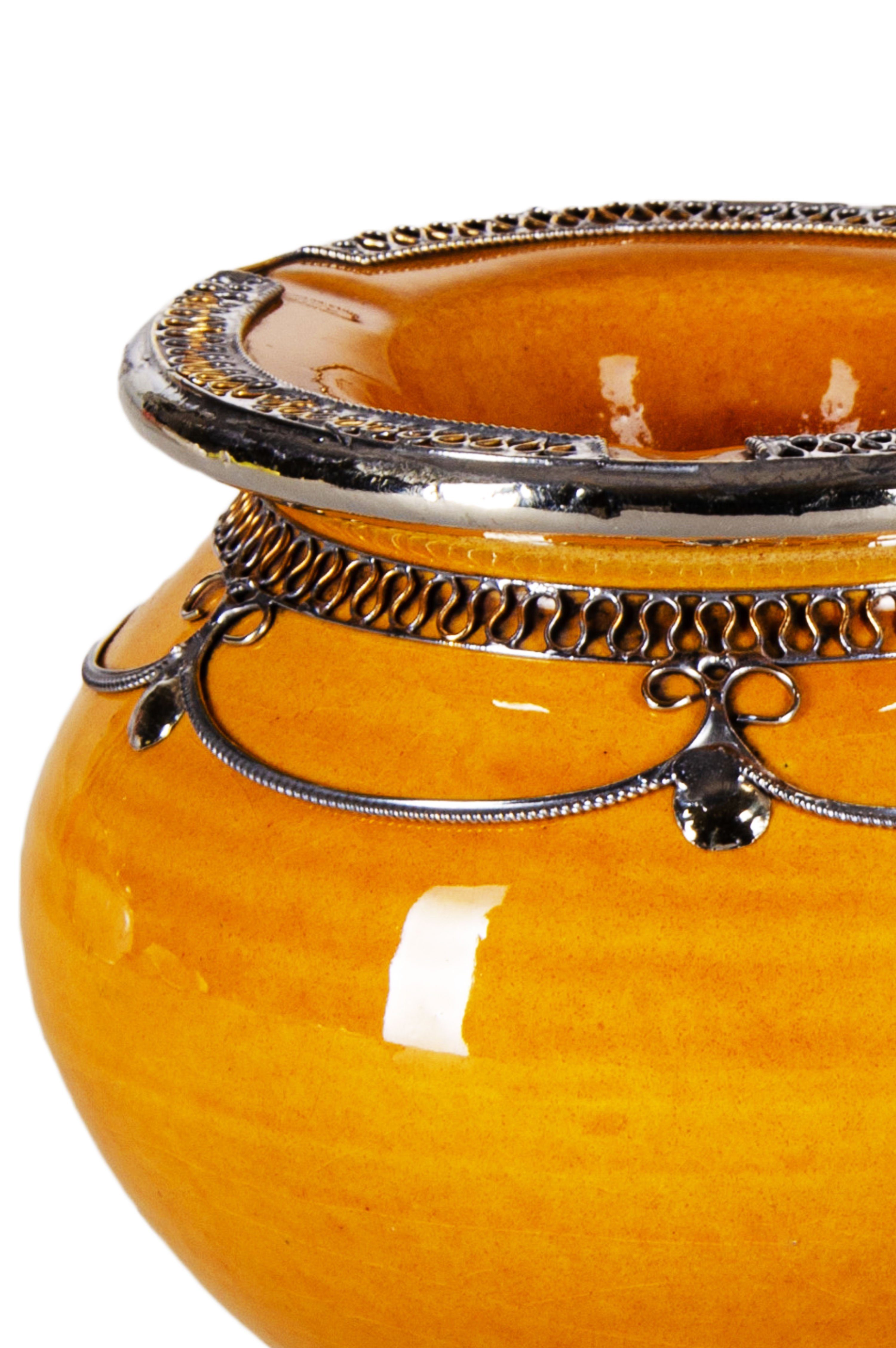 Marrakesch Orient & Mediterran Interior Aschenbecher Marokkanischer Aschenbecher Miranda Deko aus Keramik in Gelb 11 cm, Handarbeit