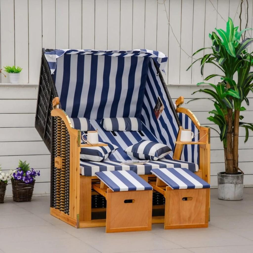 PureHaven Strandkorb 118x79x150 cm für 2 Personen inkl. Rücken- und Sitzkissen