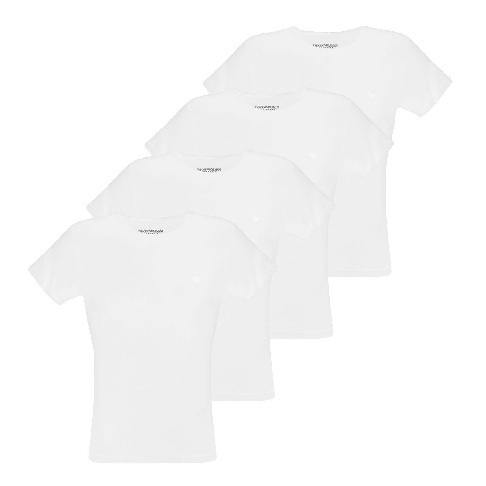 Emporio Armani Unterziehshirt Crew-Neck Pure Cotton (4-St) mit kleinem Logo auf der linken Brust 04710 white