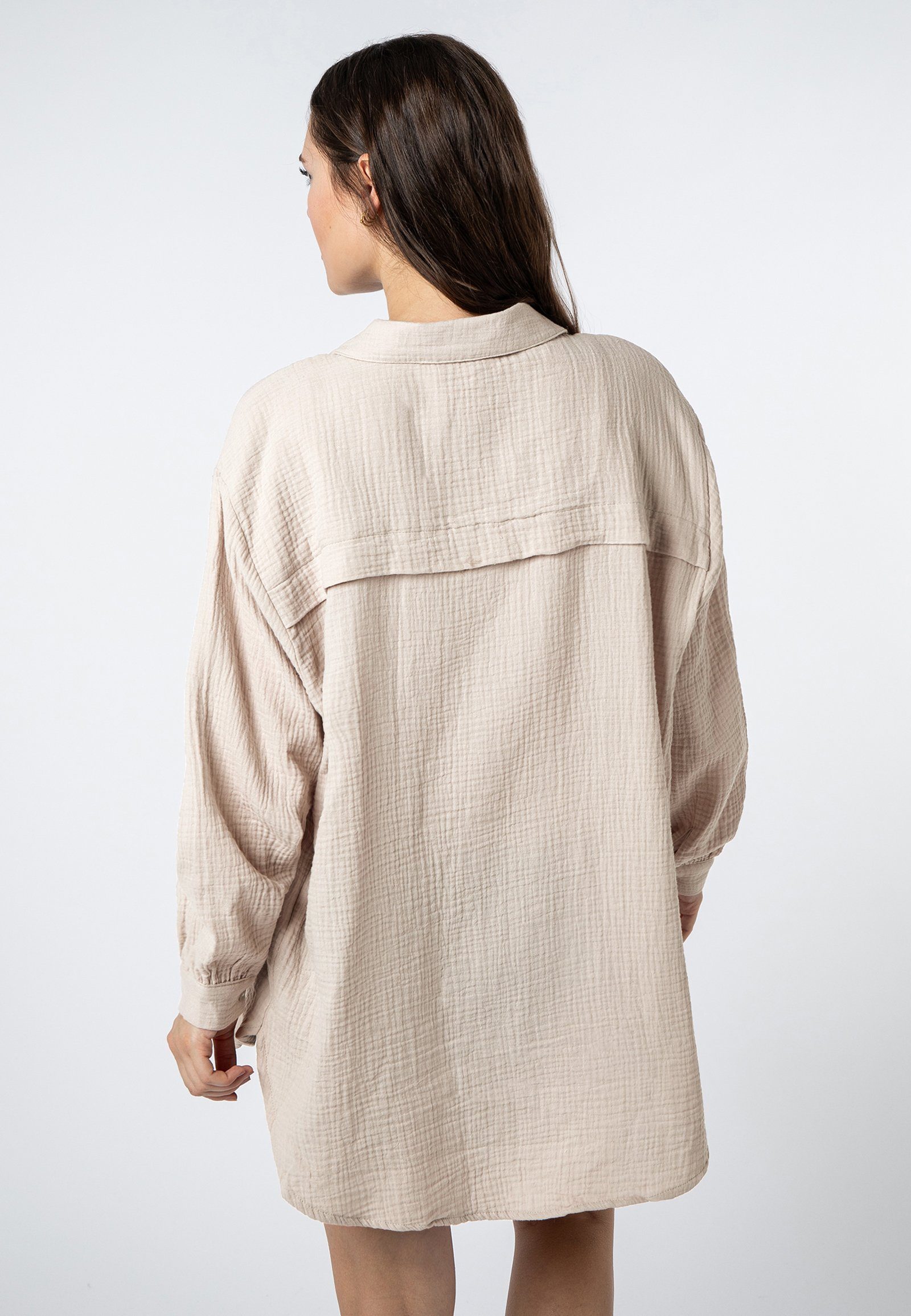 SUBLEVEL Langarmbluse Damen Musselinbluse langarm mit Kentkragen Oversizebluse aus Baumwolle