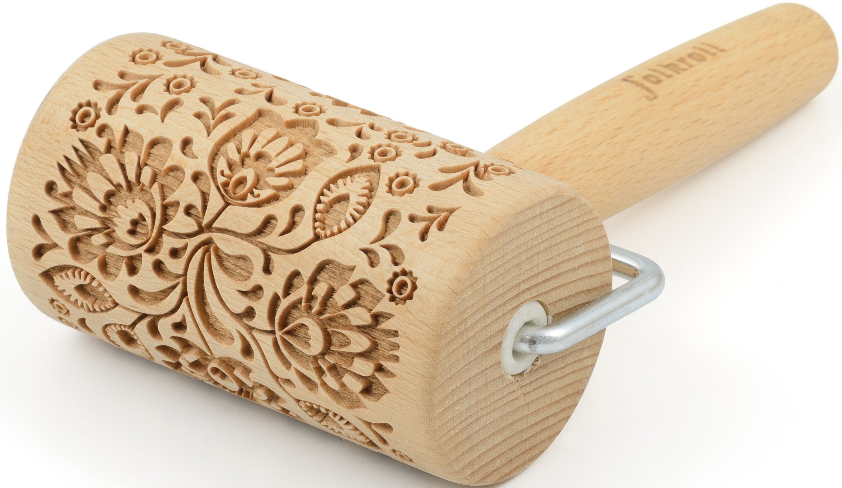 folkroll Teigroller 3D-Motiv-Teigrolle Buchenholz, Floral