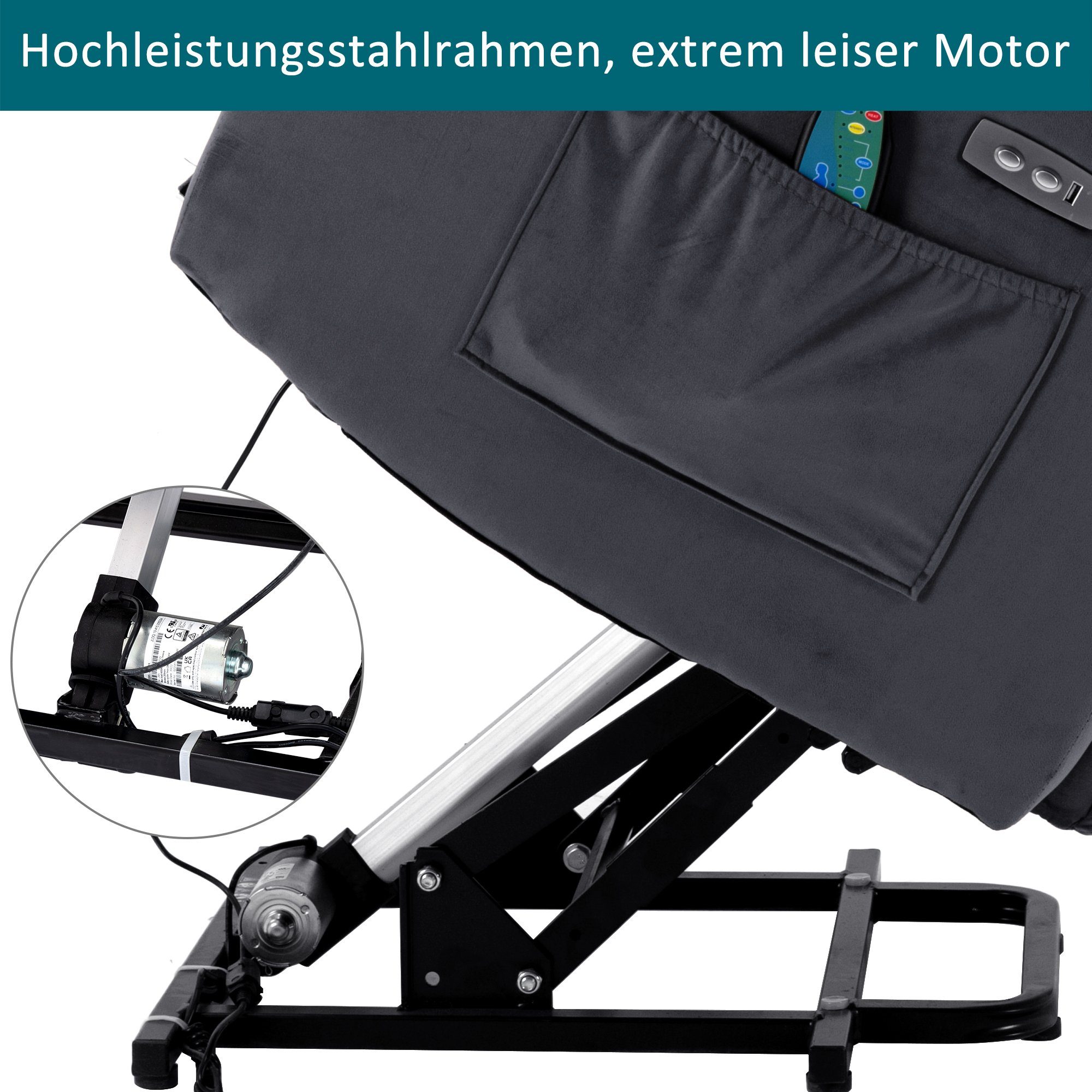 TV-Sessel (Fernsehsessel mit Aufstehhilfe, elektrisch Massagesessel mit Fernbedienung, bis 135 kg belastbar), Relaxsessel mit Liegefunktion, Wärmefunktion und Massagefunktion