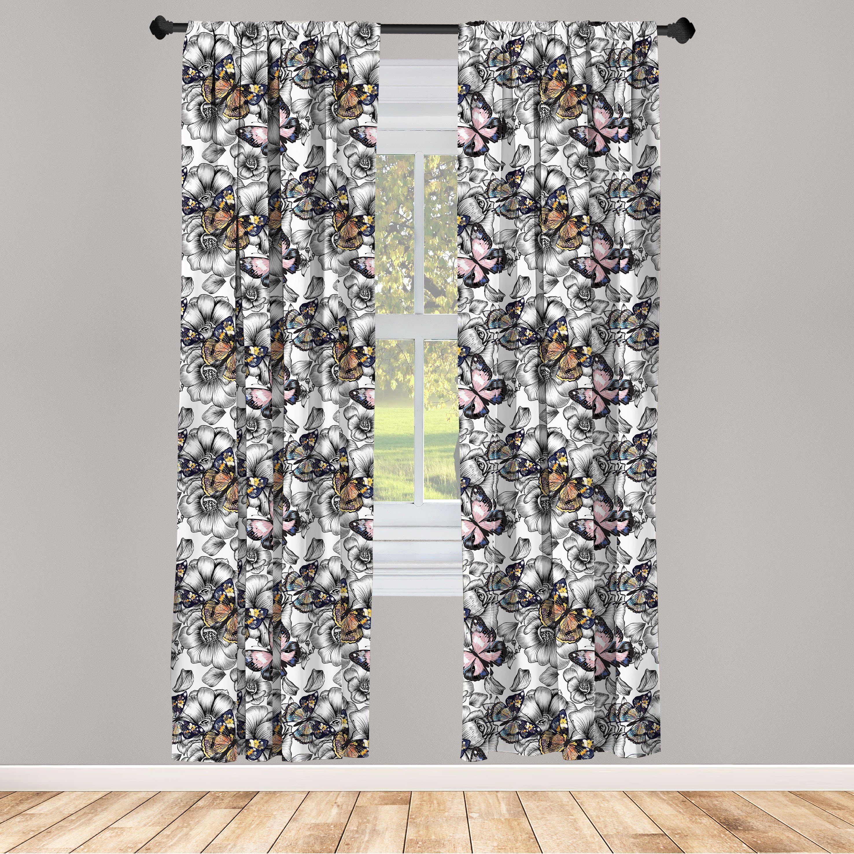 Gardine Vorhang für Wohnzimmer Schlafzimmer Dekor, Abakuhaus, Microfaser, Schmetterling Sommersaison Tier