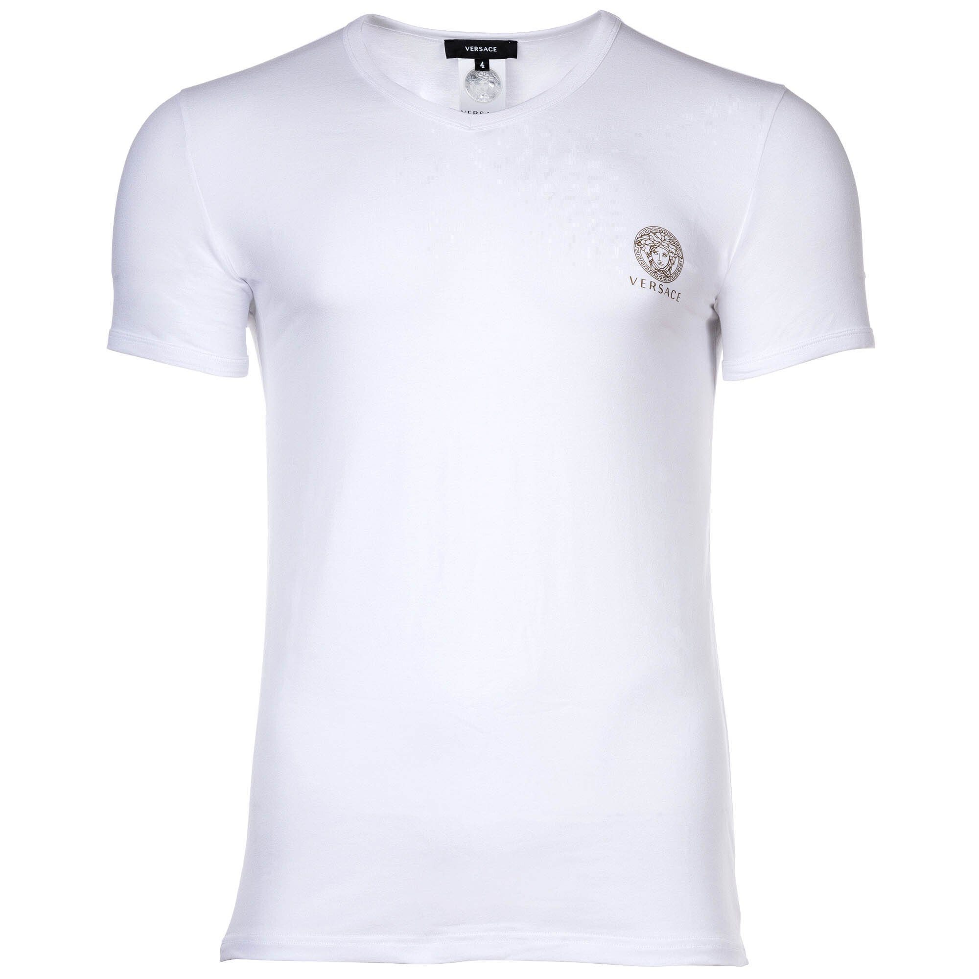 Weiß Versace Stretch T-Shirt V-Ausschnitt, Herren - T-Shirt Unterhemd,