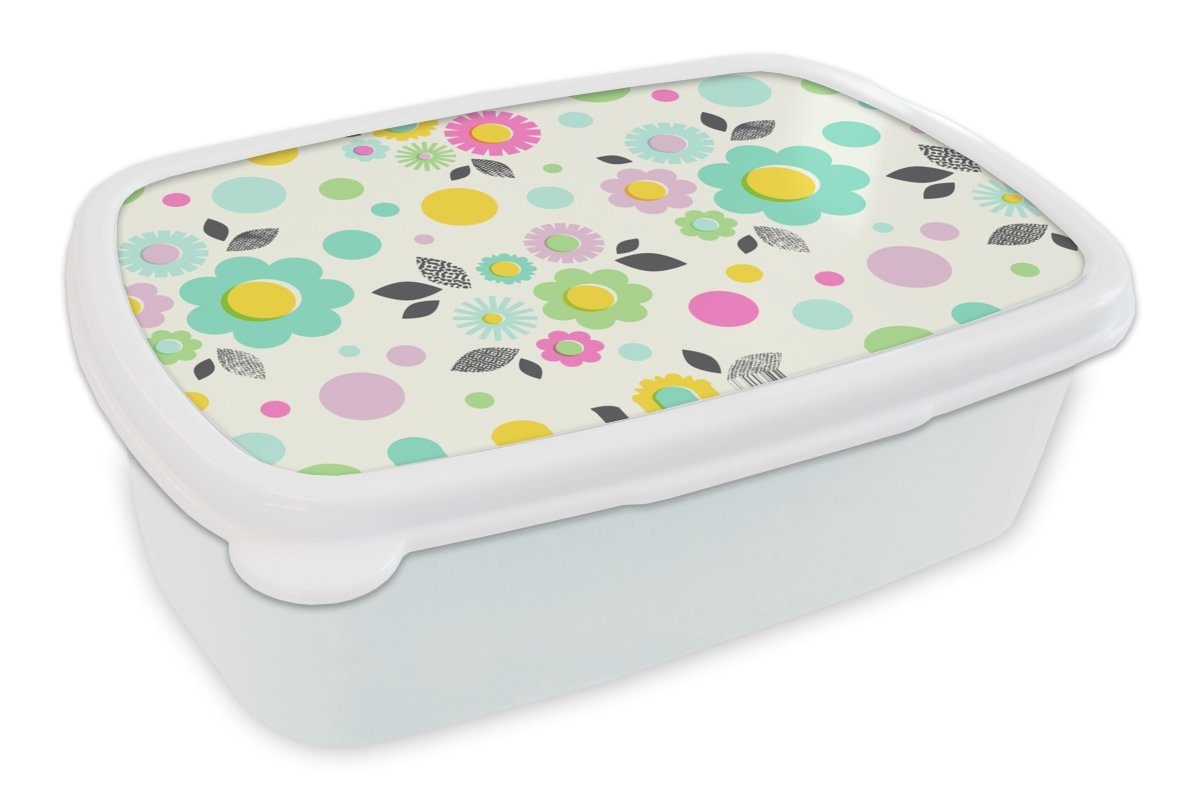 MuchoWow Lunchbox Muster - Blumen - Blätter, Kunststoff, (2-tlg), Brotbox für Kinder und Erwachsene, Brotdose, für Jungs und Mädchen weiß