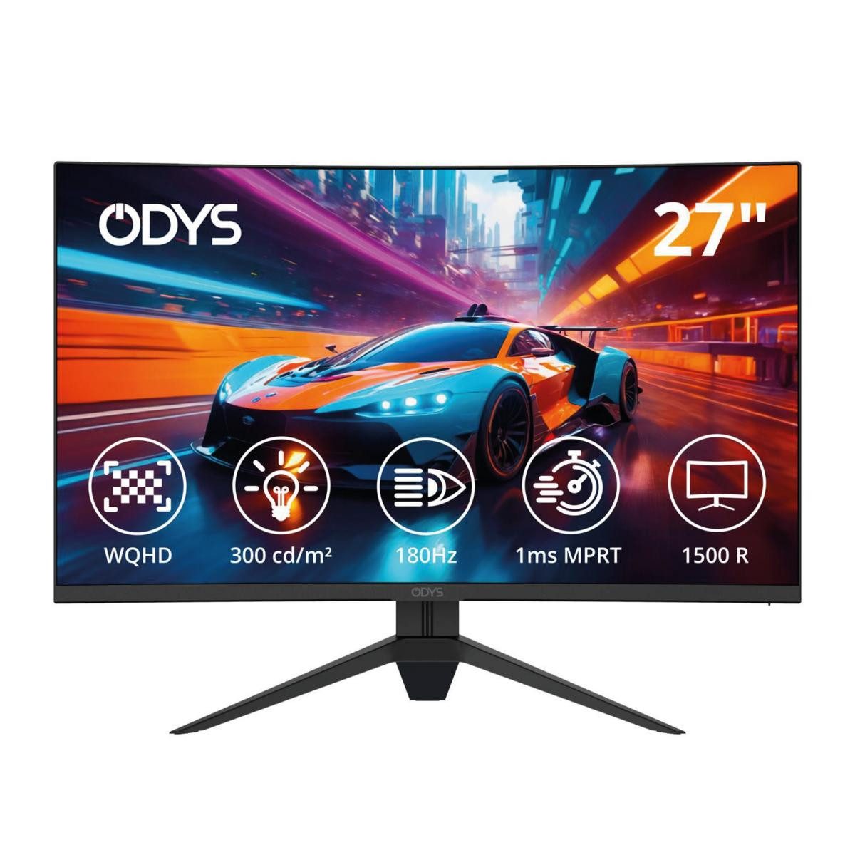 Odys Q27-X LED-Monitor (2560 x 1440 px, WQHD, 1 ms Reaktionszeit, 180 Hz, LED, 27" WQHD Gaming Monitor, 180 Hz, 1 ms, HDR, VA Panel, 125 % sRGB)