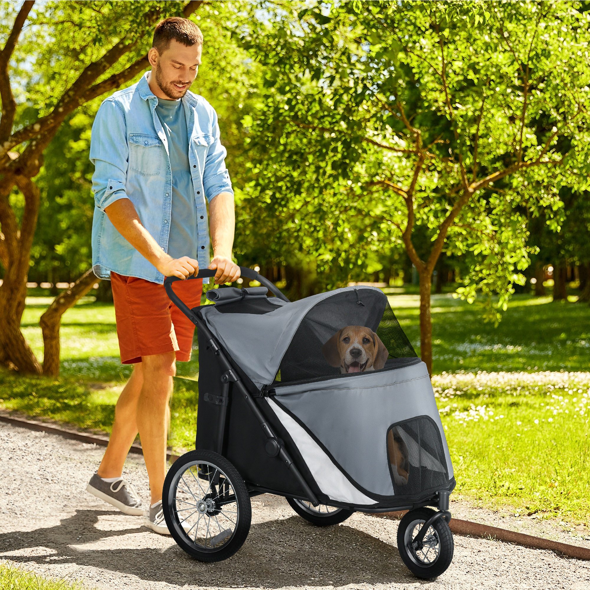 PawHut Hundebuggy Hundewagen Katzenwagen mit Netzfenstern, mit Sicherheitsleine, (1-tlg), für mittelgroße bis große Hunde, Blau