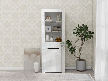 OKWISH Vitrine Aktenschrank (Aktenschrank Standvitrine Aufbewahrungsschrank, mit Regalen Vitrinenschrank Küchenschrank Bücherschrank) für Küche Wohnzimmer Büro Esszimmer Grau