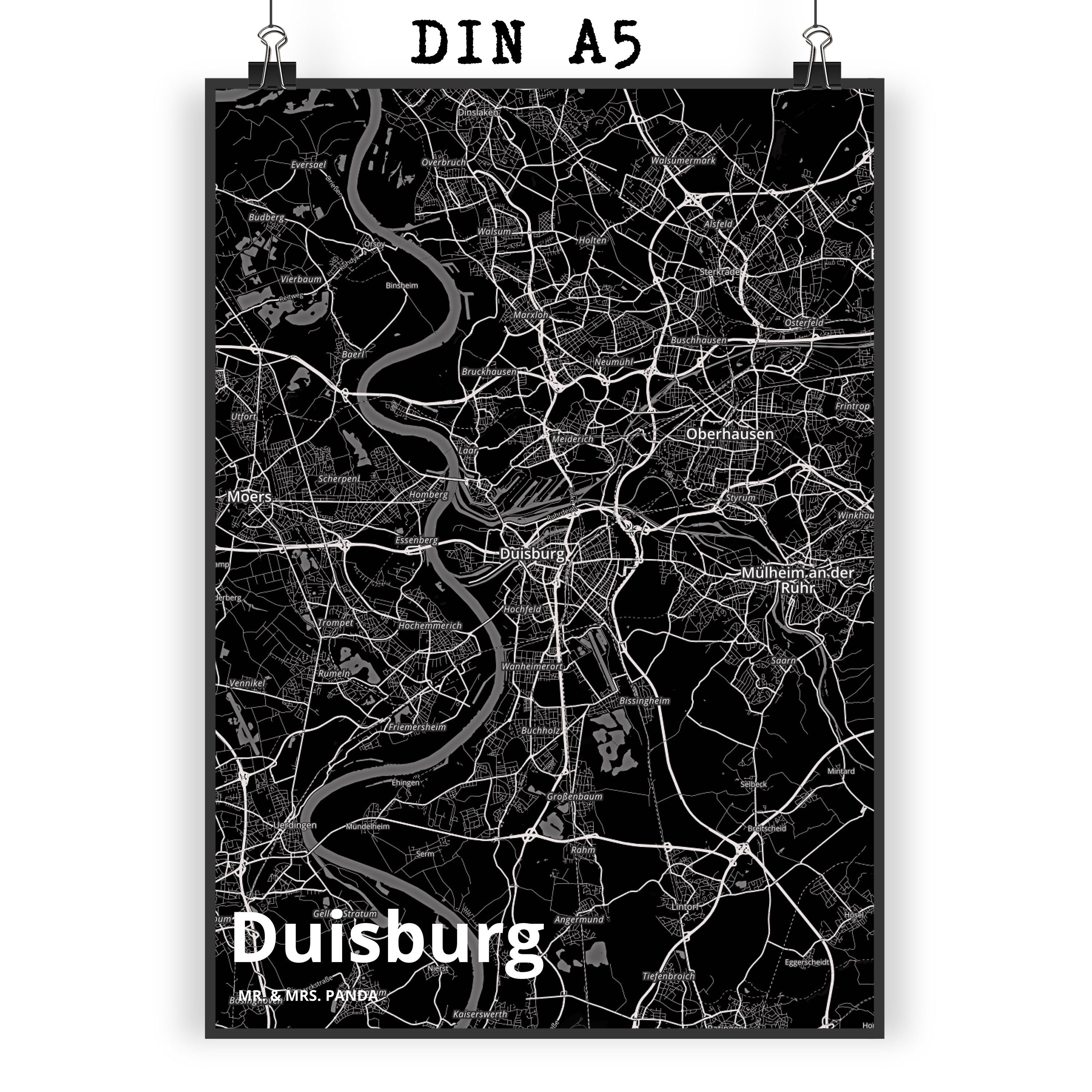 Mr. & Mrs. Panda Poster DIN A5 Duisburg - Geschenk, Raumdekoration, Stadt Dorf Karte Landkart, Stadt Black (1 St)