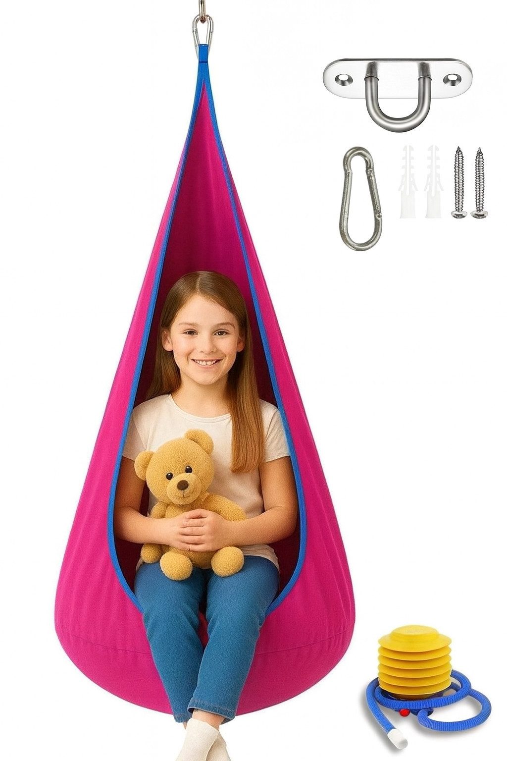 Kronenberg Hängehöhle (Hängesitz Set, Kinder-Hängesessel aus Baumwolle), bis 80 kg, inkl. Aufhängung & Luftpumpe, für drinnen & draußen