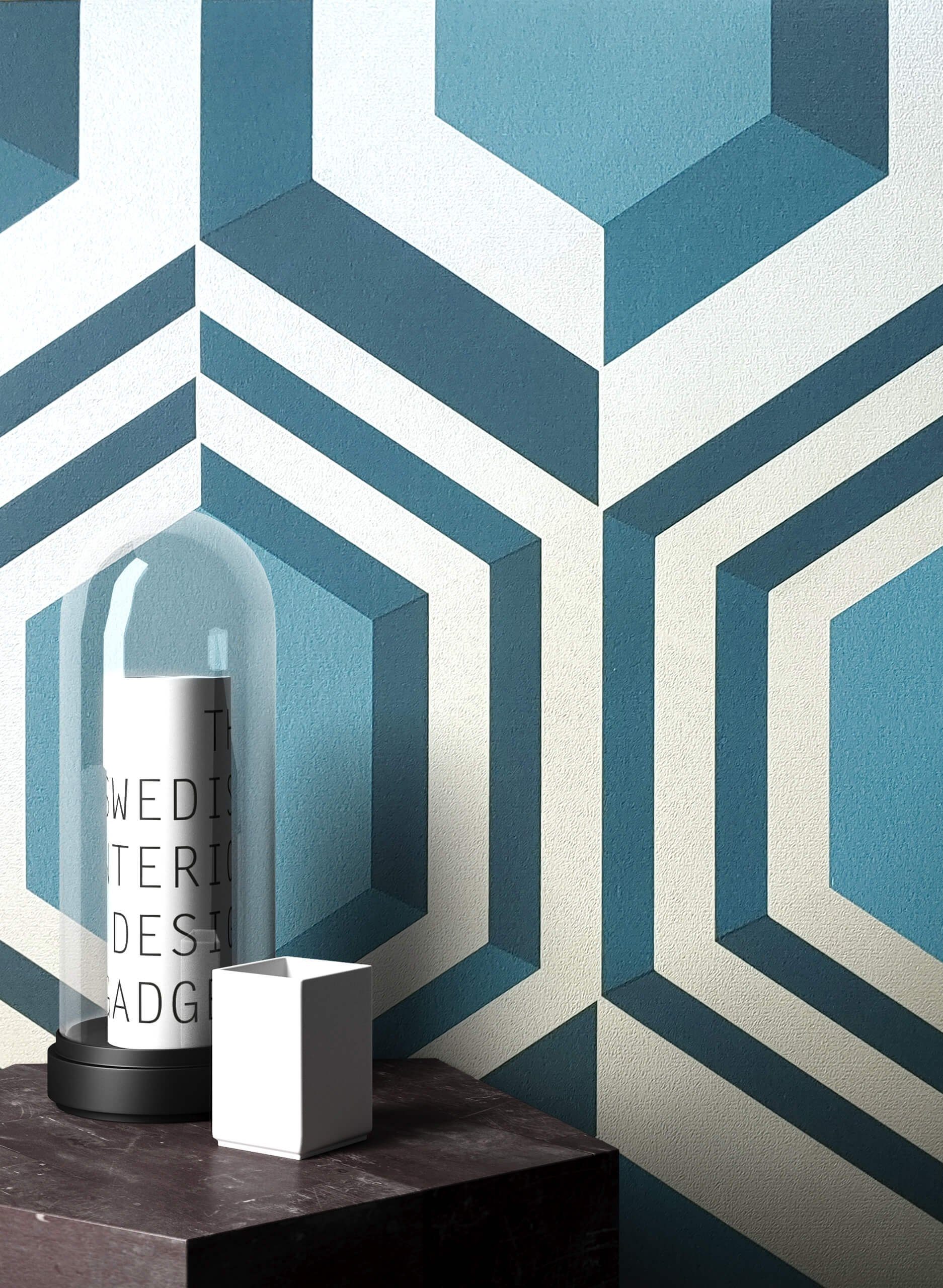 Newroom Vliestapete, Türkis Metallic Grafisch Glänzend - Grafiktapete Mustertapete Silber Geometrisch Modern Hexagon Sechsecke für Wohnzimmer Schlafzimmer Küche