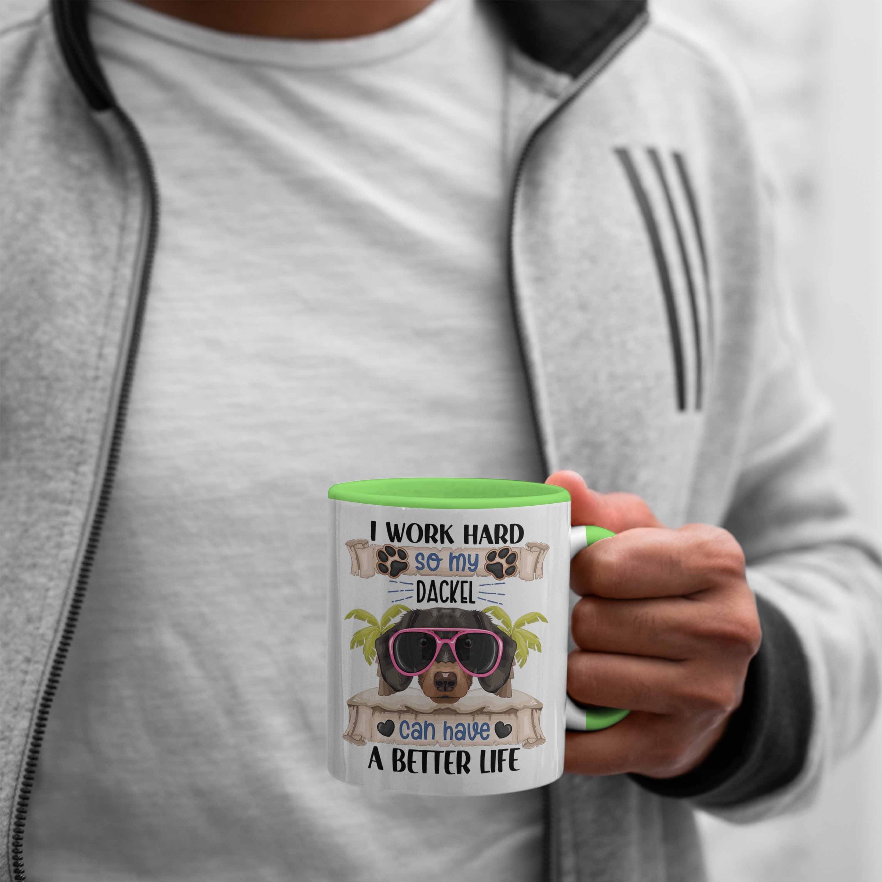 I Spruch Geschenkidee Work Besitzer Dackel Grün Har Tasse Lustiger Tasse Geschenk Trendation