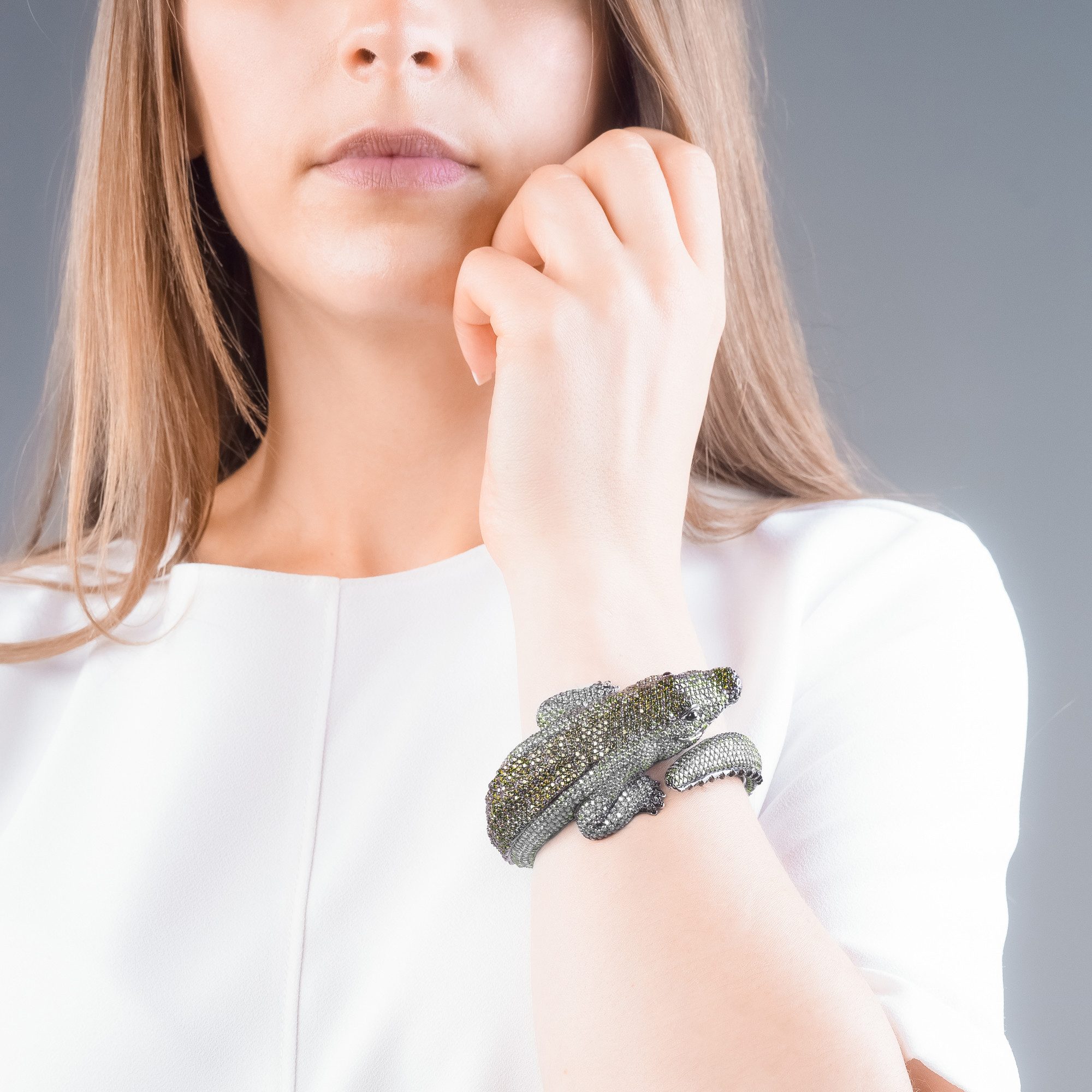 Seinerzeit FLORA & FAUNA Silberarmband Charles Krokodil Armreif (1-tlg), Material: 925 Sterling Silber, rhodiniert, geschwärzt