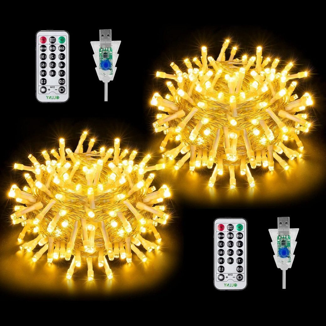 Ollny LED-Lichterkette, 100-flammig, USB-betrieben, 11 Leuchtmodi, dimmbar, Timer-Funktion