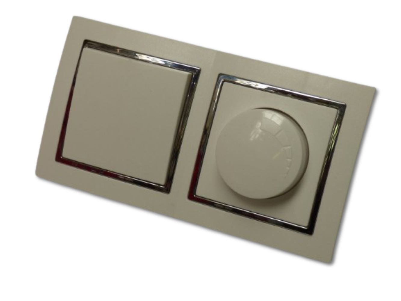 Lichtideen Schalter konvexer Linienführung (9509 Levina S 2-er 1xWechsel Schalter 1xDimmer 300 Watt silberner Rand)